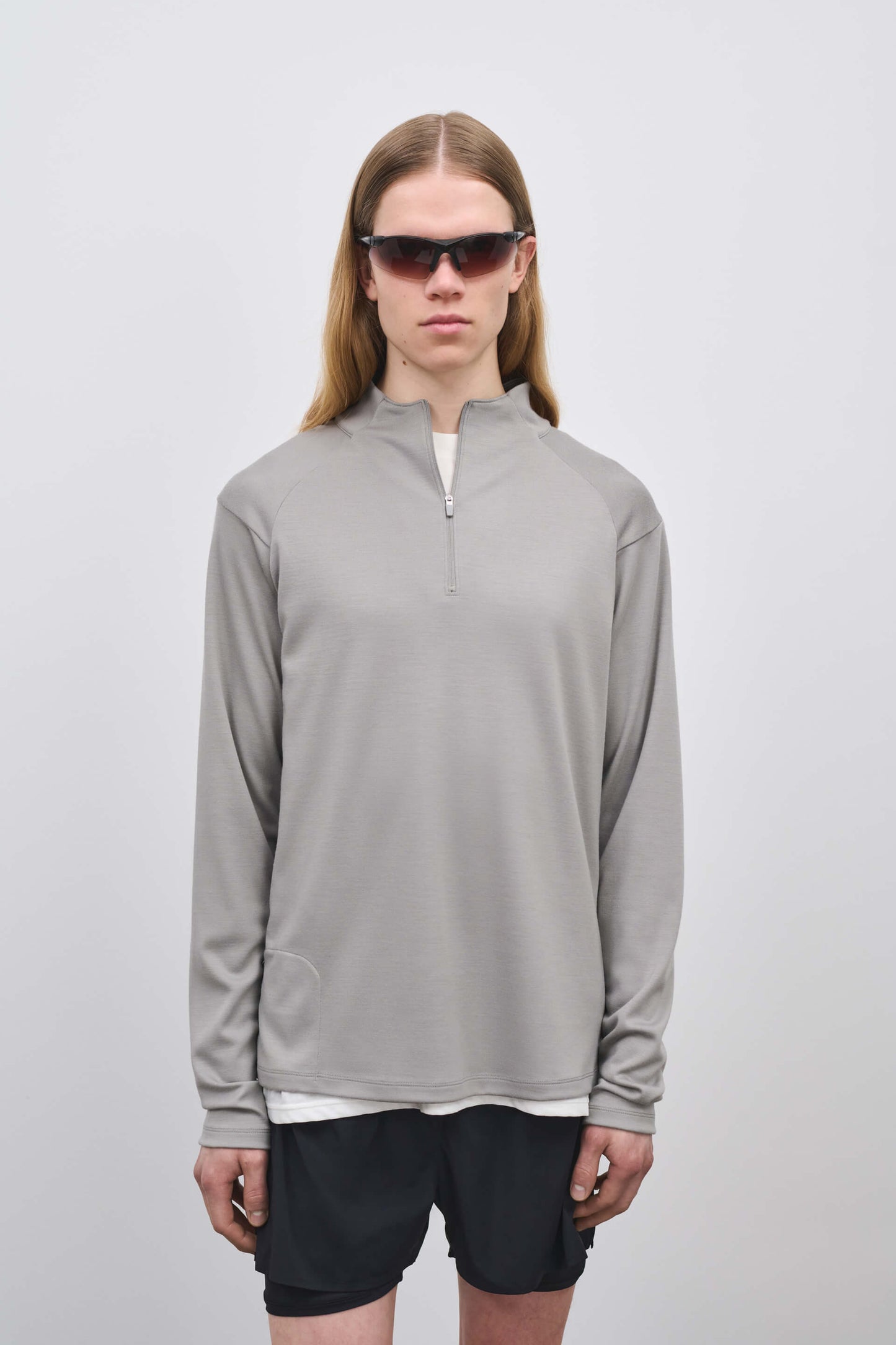 Literary Sport - Claude Mens Quarter Zip Running Long Sleeve T-Shirt - Grey
