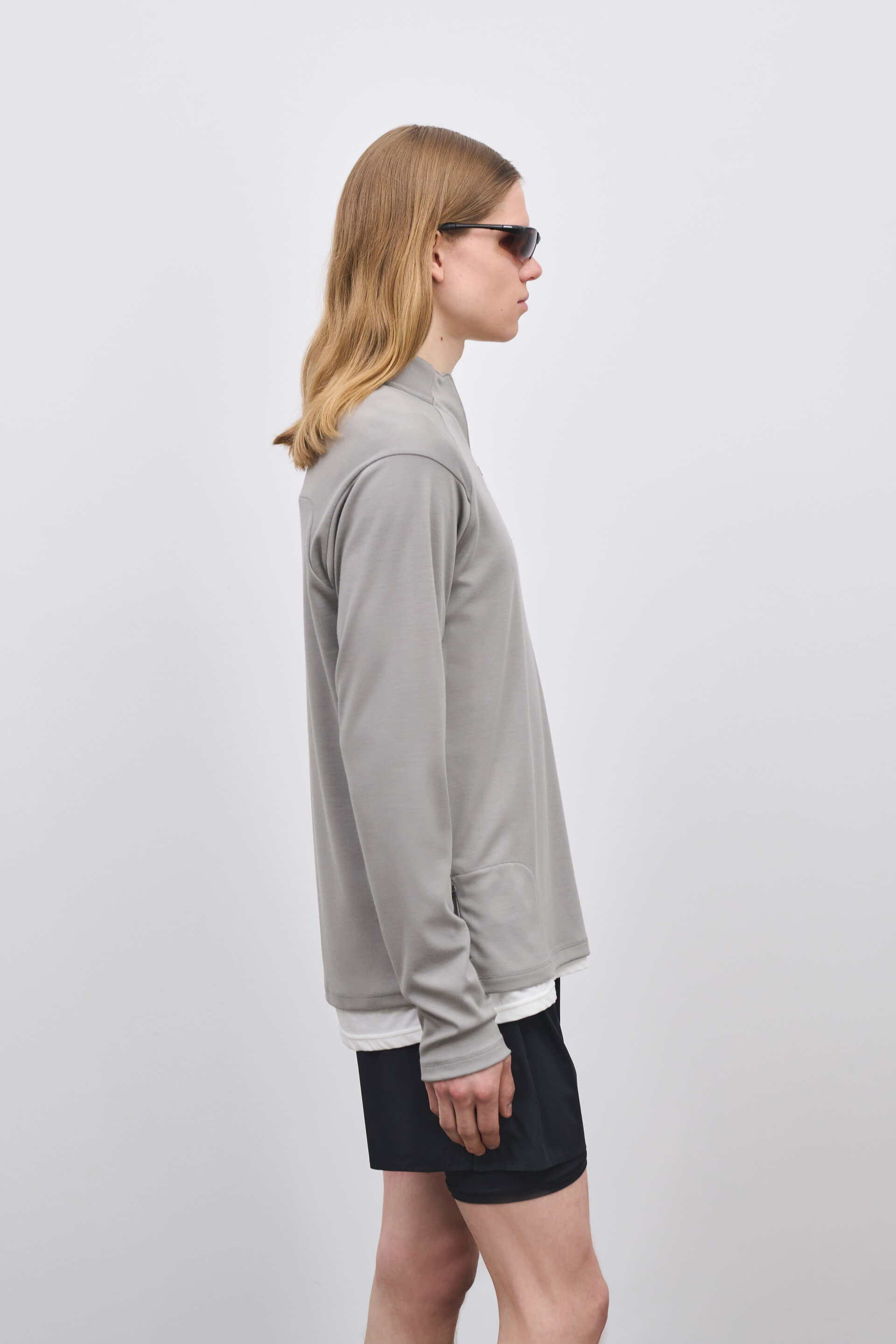 Literary Sport - Claude Mens Quarter Zip Running Long Sleeve T-Shirt - Grey