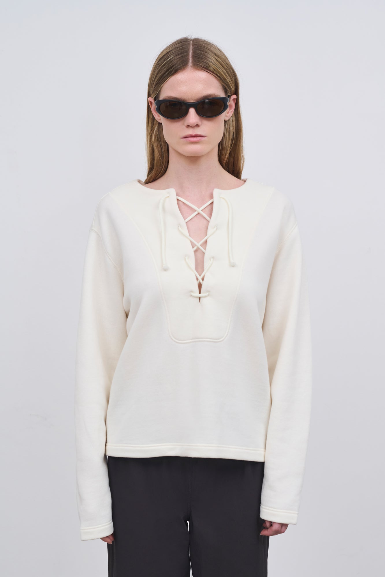 Literary Sport - Womens Daphne Lace Up Sweatshirt - Bone White