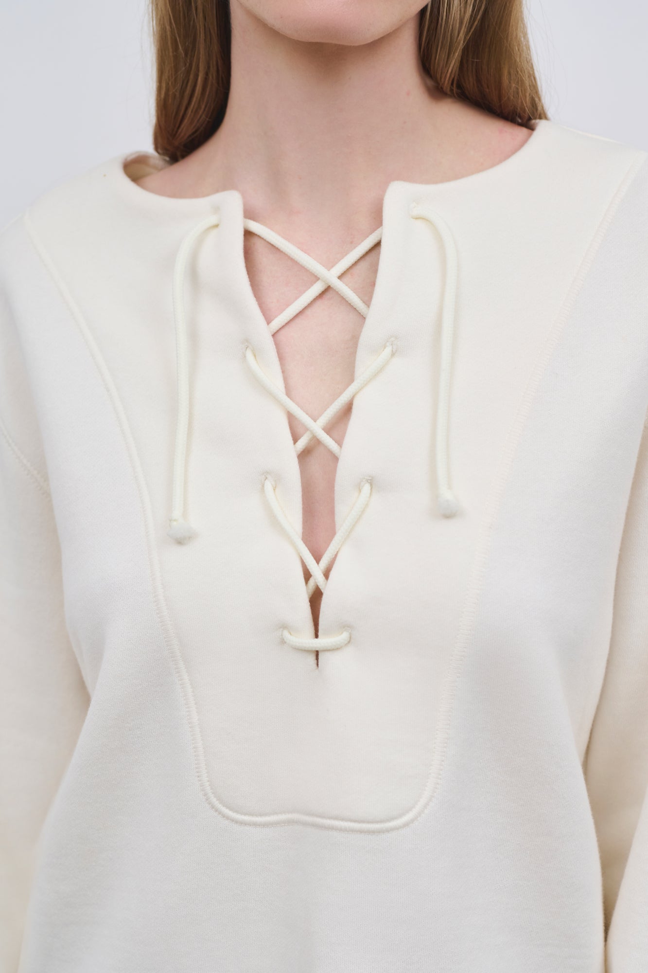 Literary Sport - Womens Daphne Lace Up Sweatshirt - Bone White