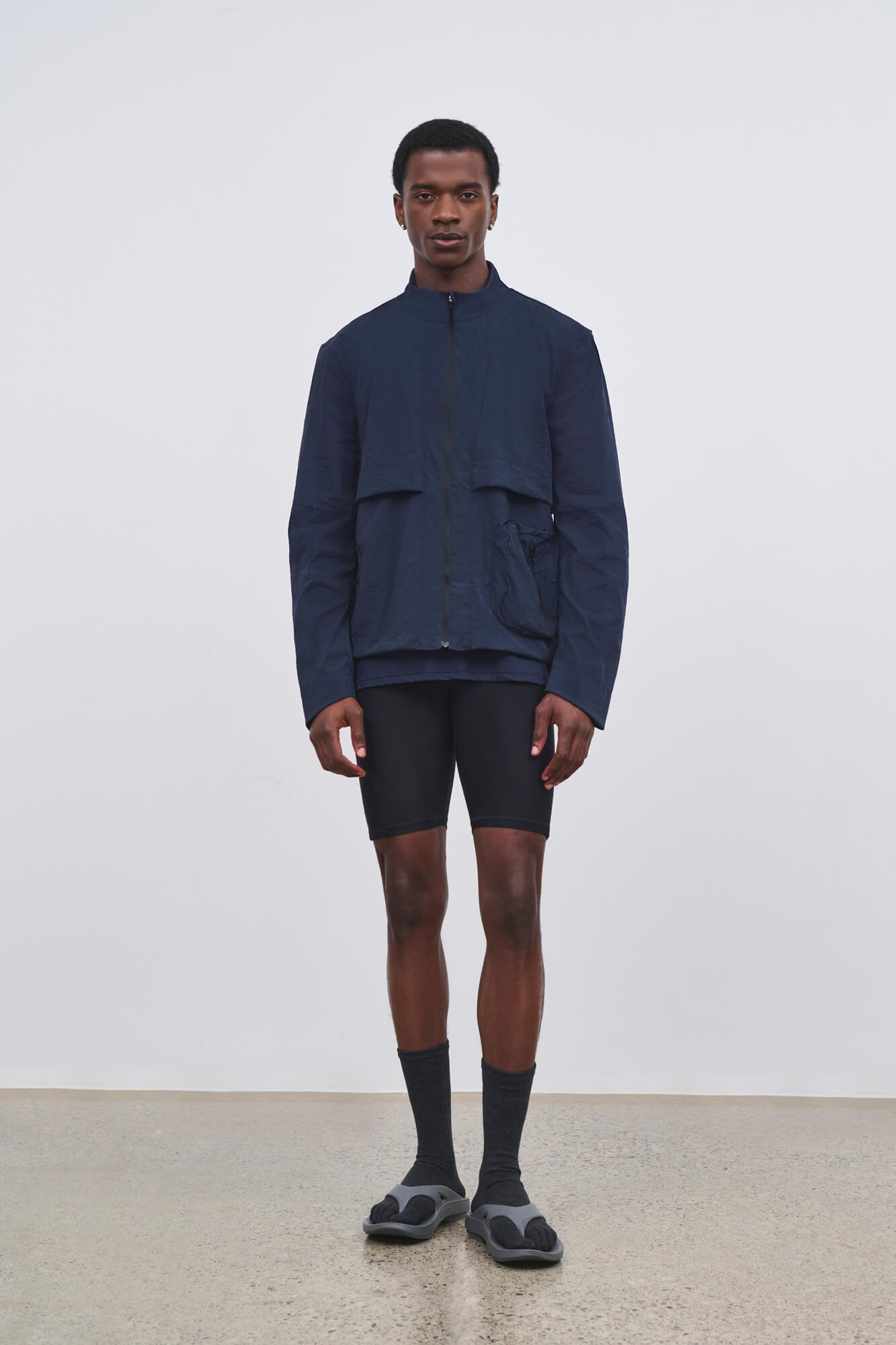 Literary Sport - Mens Henry Packable Running Jacket with Stand Collar - Navy Dark Blue