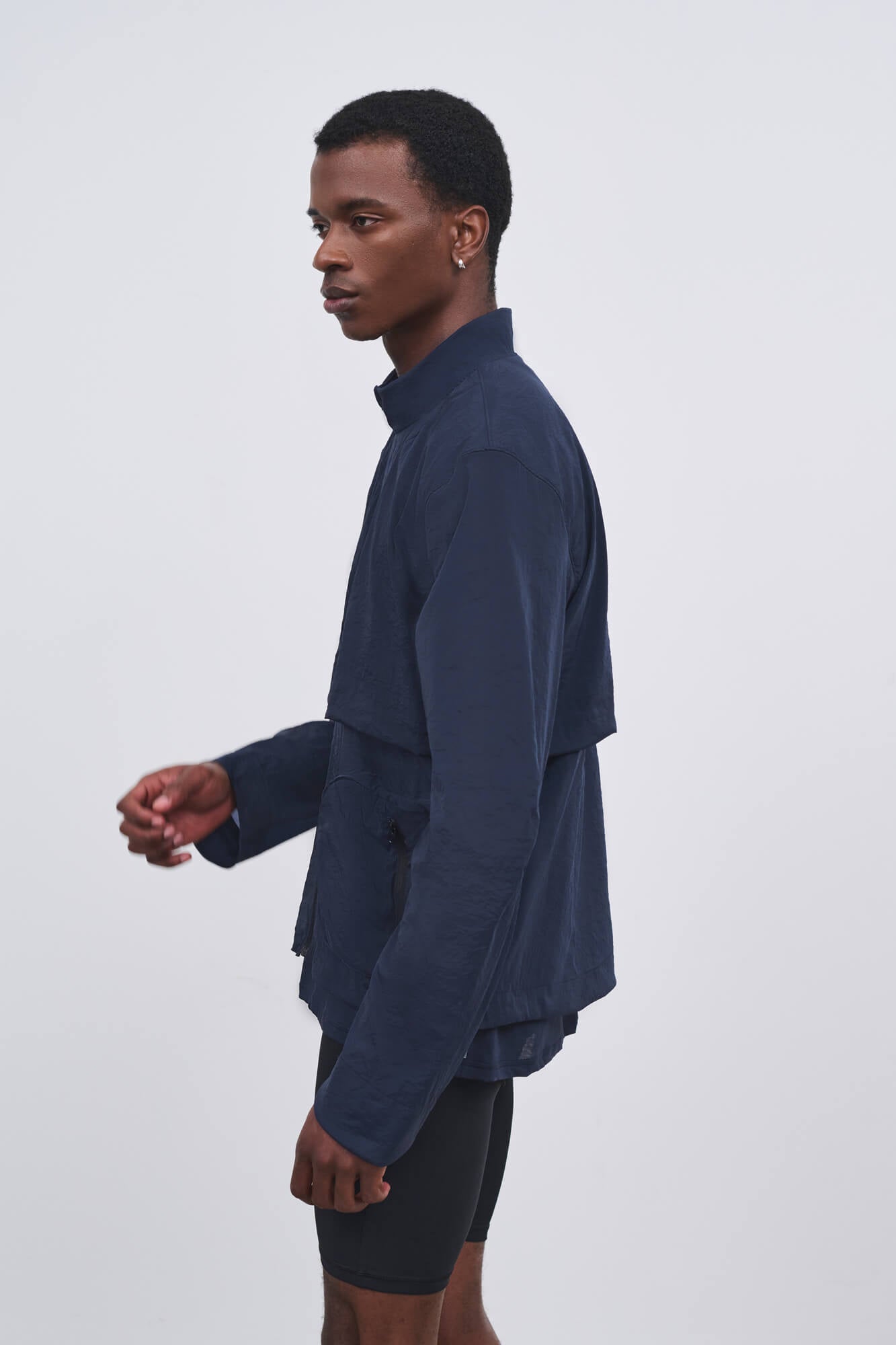 Literary Sport - Mens Henry Packable Running Jacket with Stand Collar - Navy Dark Blue