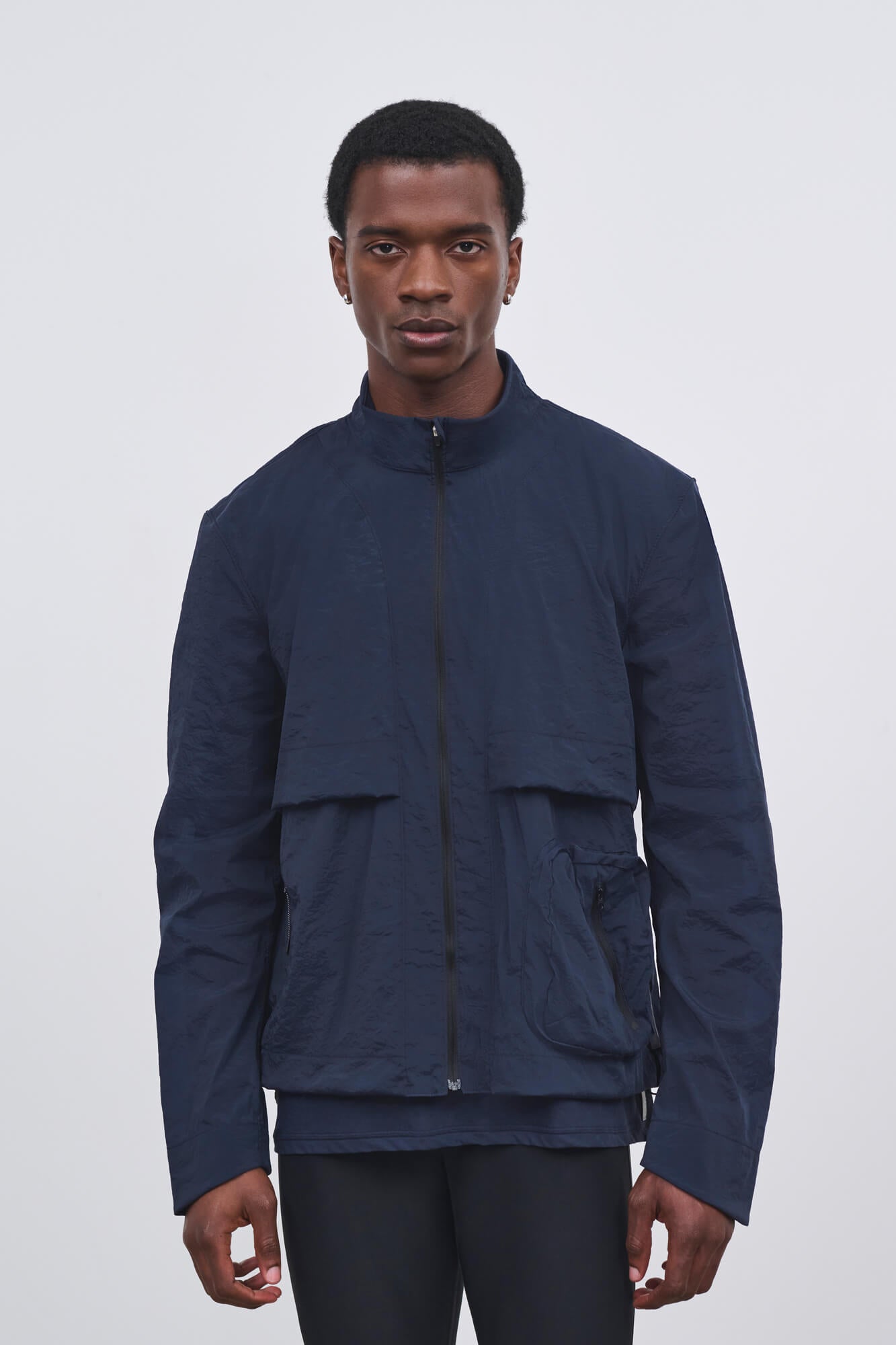 Literary Sport - Mens Henry Packable Running Jacket with Stand Collar - Navy Dark Blue