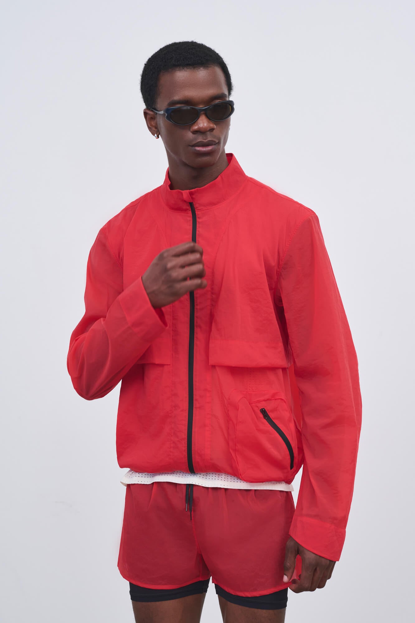 Literary Sport - Mens Henry Packable Running Jacket with Stand Collar - Scarlet Red