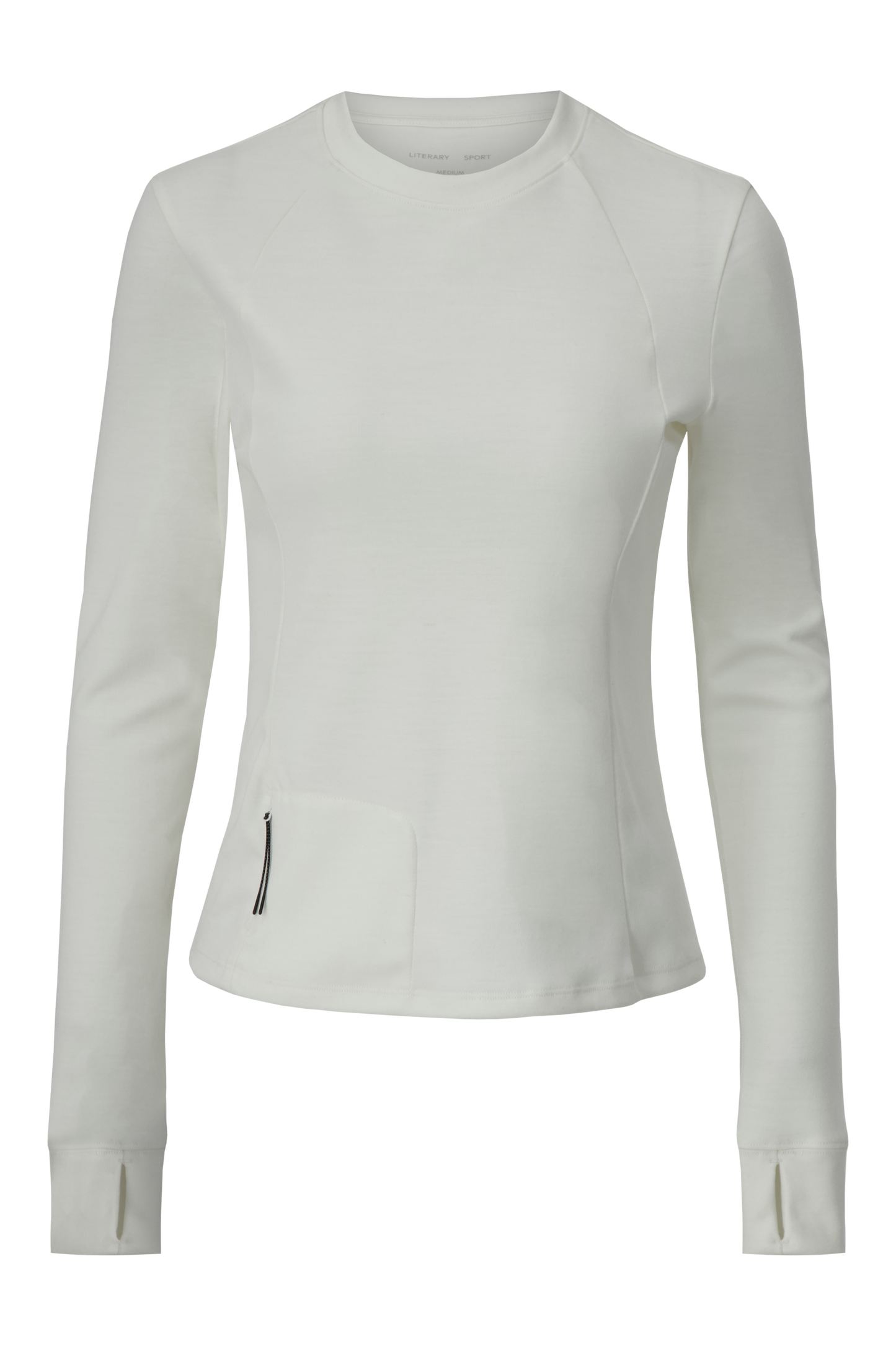 Literary Sport - Anne Womens Long Sleeve Crewneck Running T-Shirt - Bone Off-White - Front