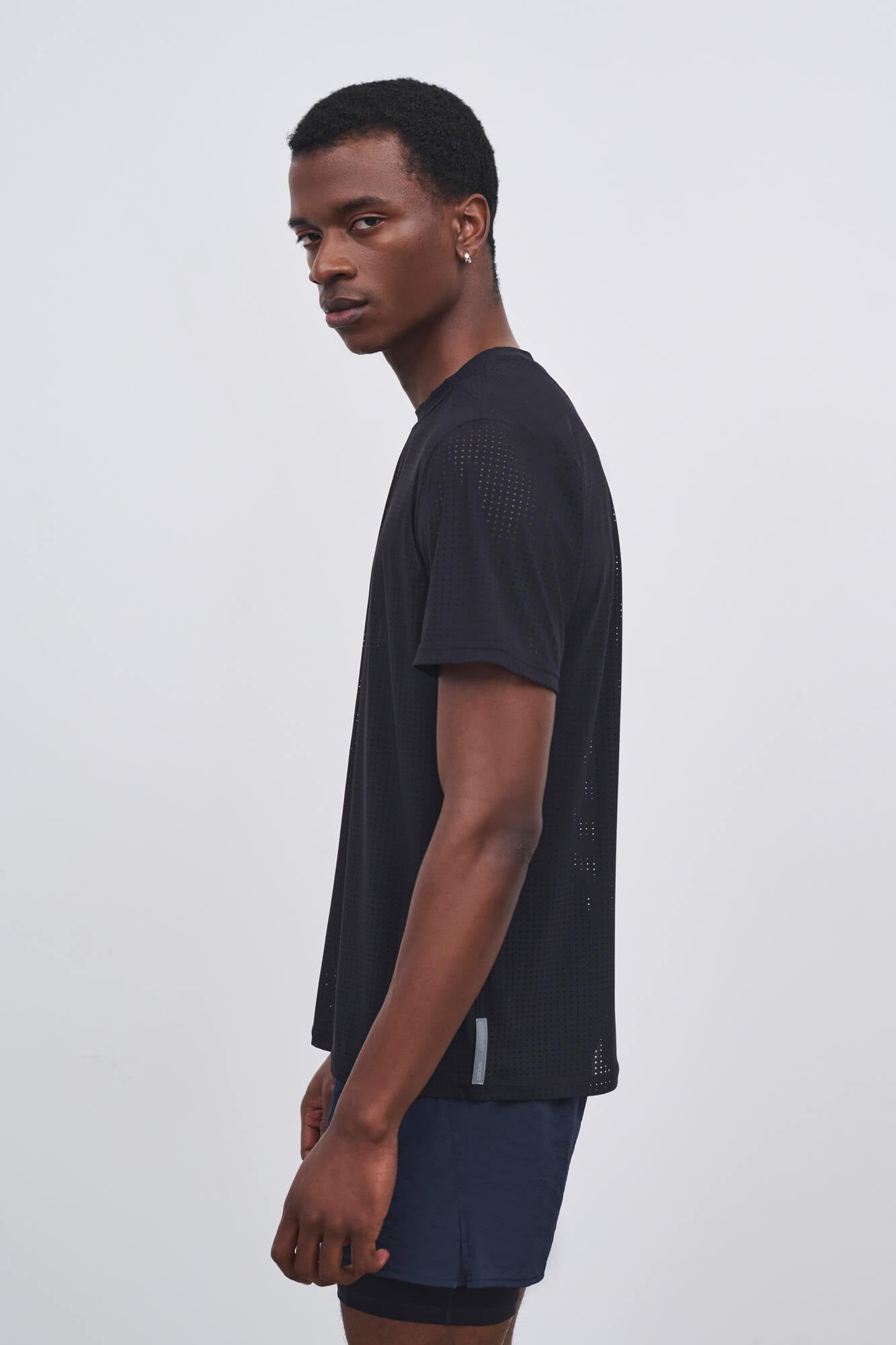 Literary Sport | Mens James Perforated Running T-Shirt in Black