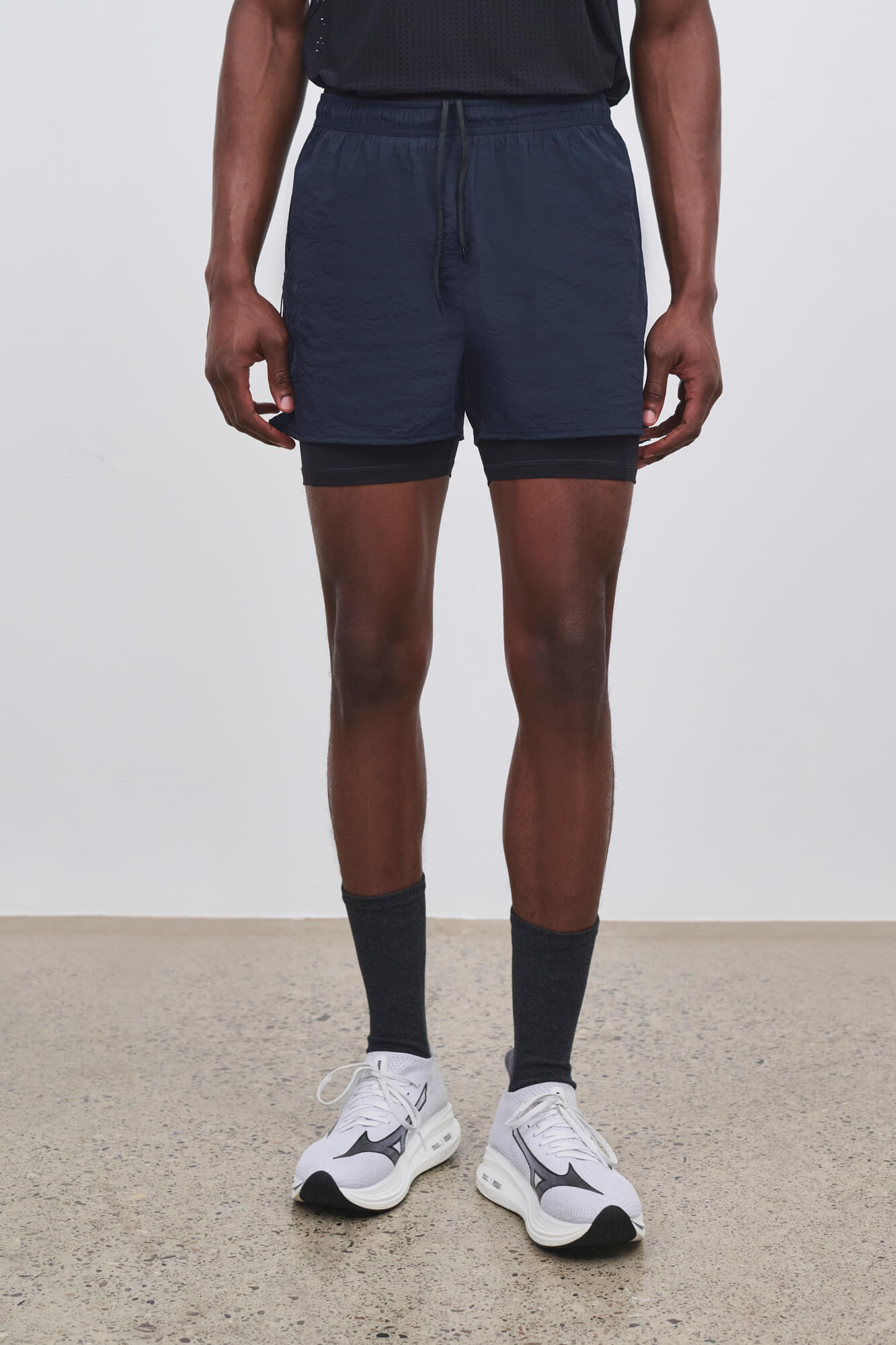 Literary Sport - Mens Myles Run Short with Brief - Navy with Black Brief
