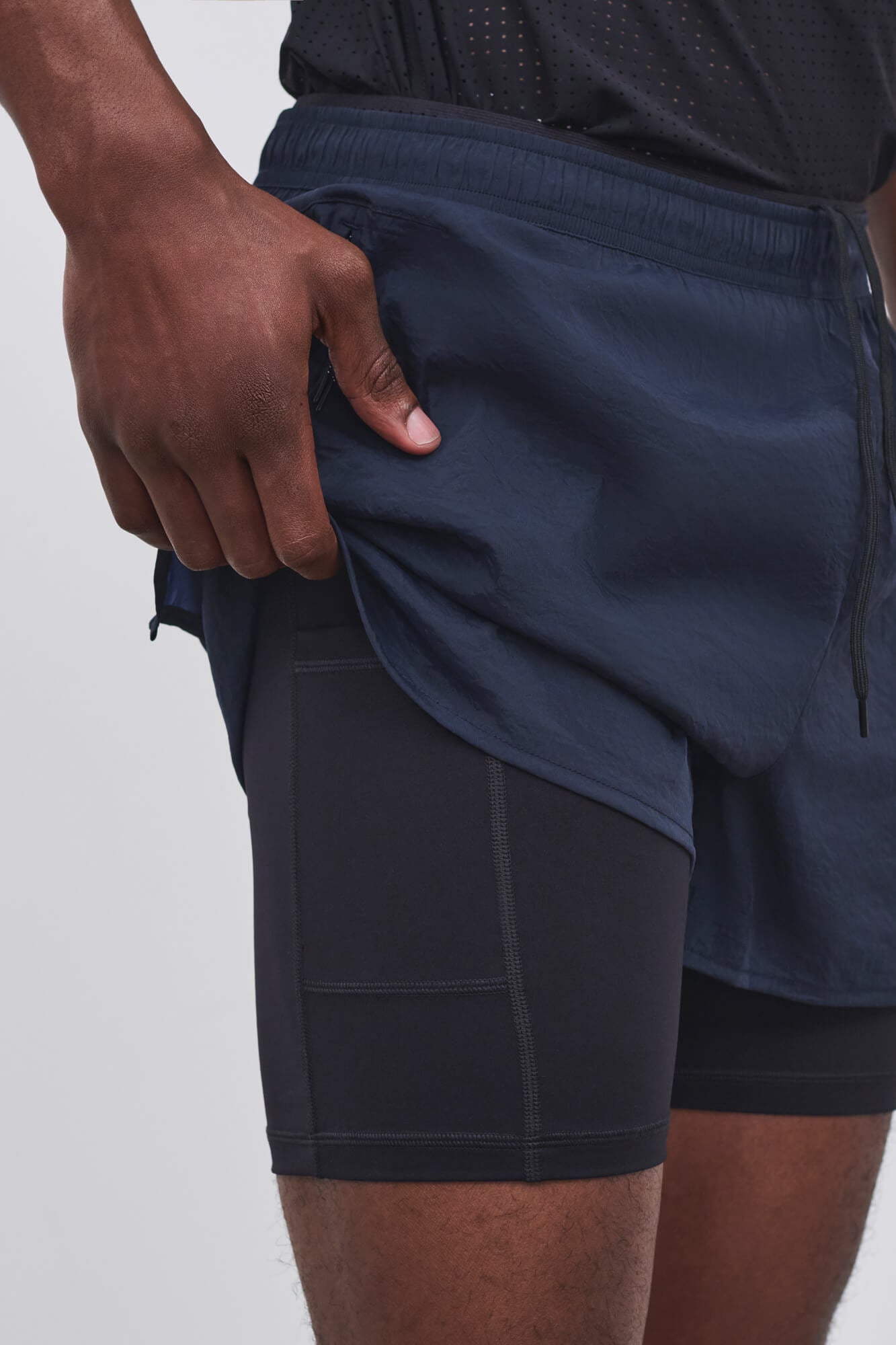 Literary Sport - Mens Myles Run Short with Brief - Navy with Black Brief