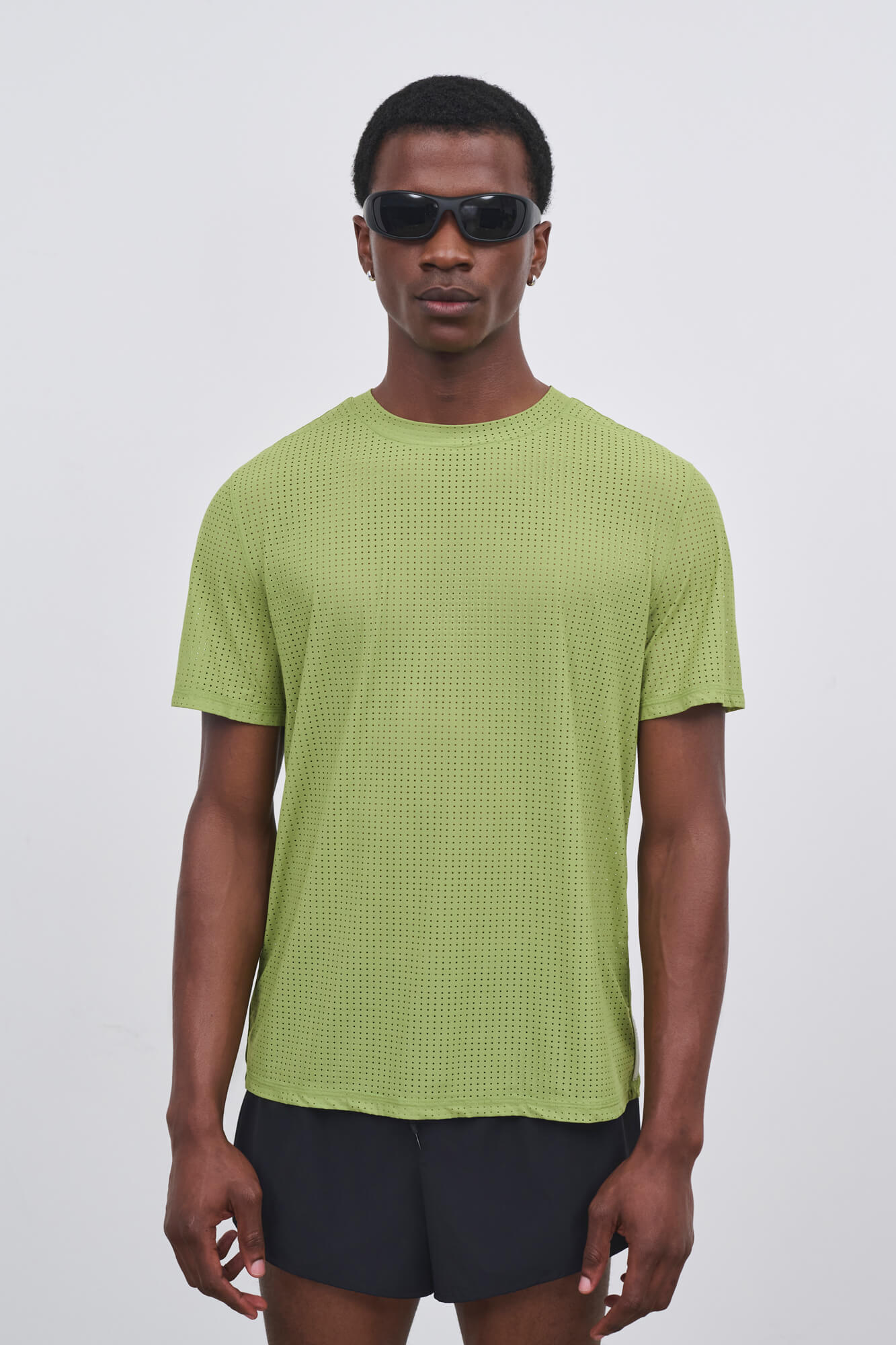 Literary Sport | Mens James Perforated Running T-Shirt in Verdant Green