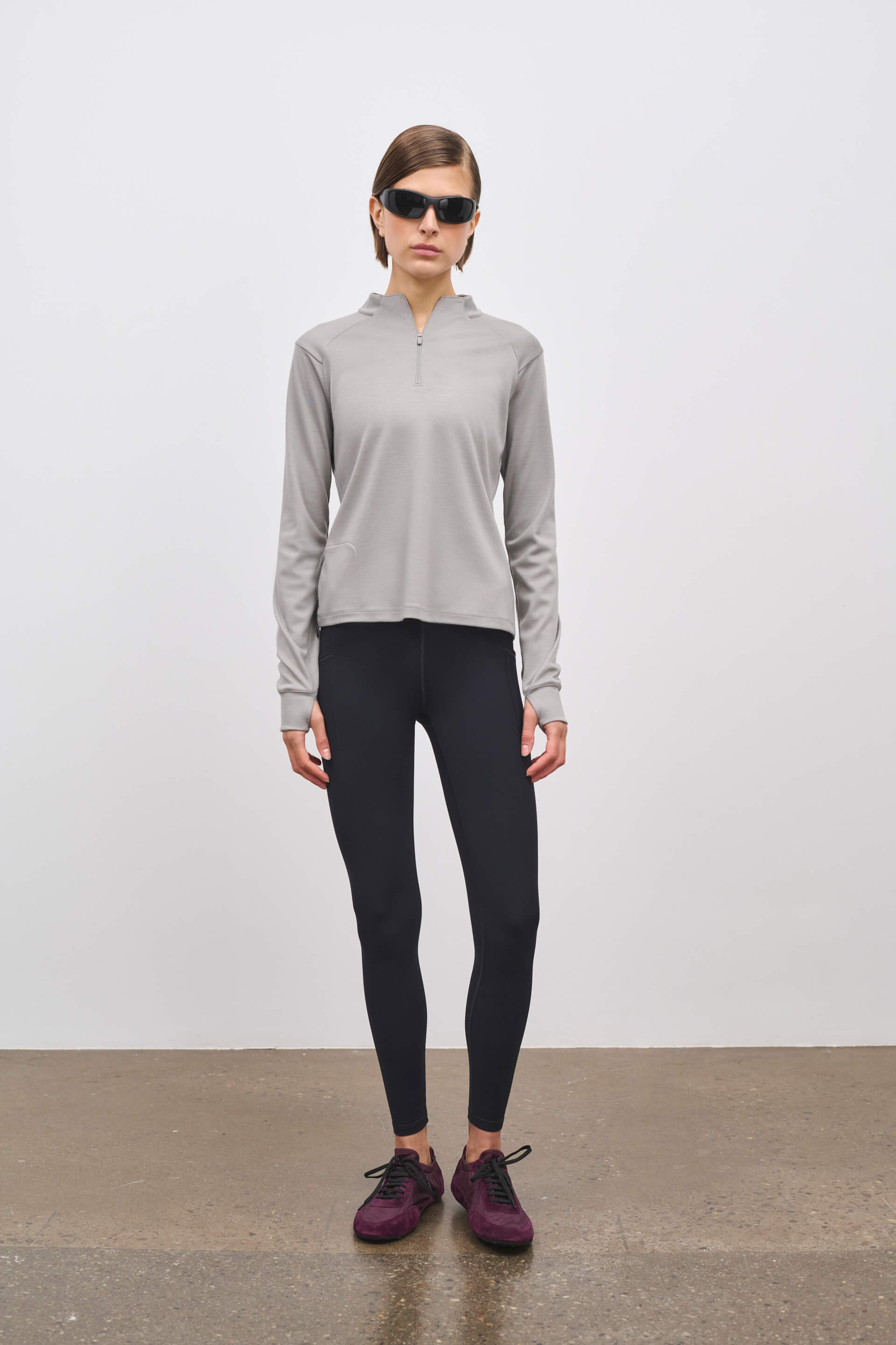 Literary Sport - Jorie Womens Long Sleeve Quarter Zip Running T-Shirt - Grey