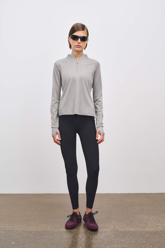 Literary Sport - Jorie Womens Long Sleeve Quarter Zip Running T-Shirt - Grey