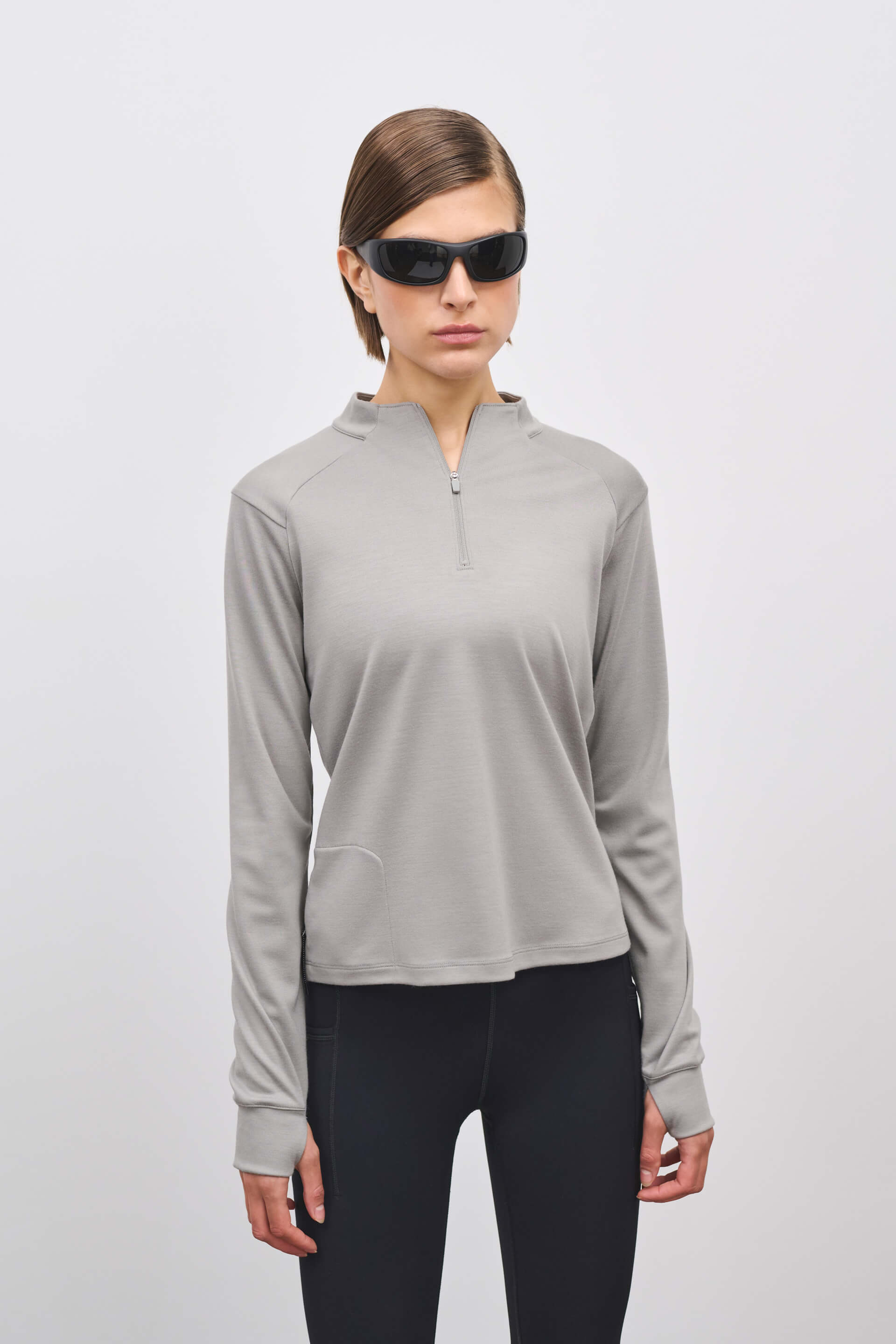 Literary Sport - Jorie Womens Long Sleeve Quarter Zip Running T-Shirt - Grey
