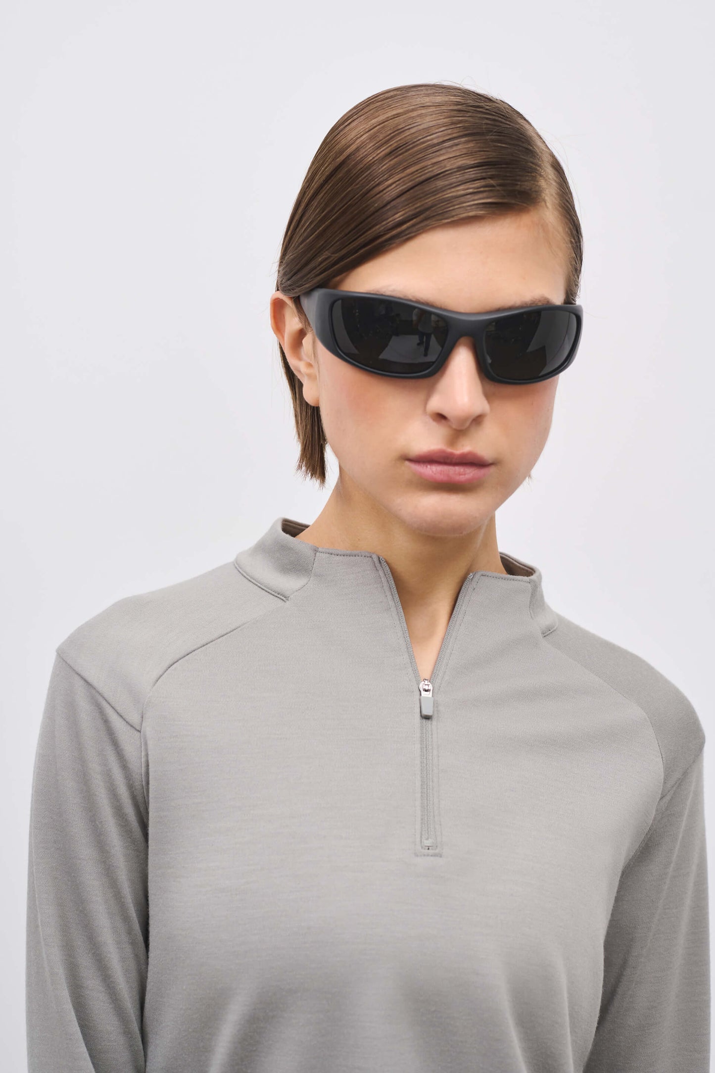 Literary Sport - Jorie Womens Long Sleeve Quarter Zip Running T-Shirt - Grey