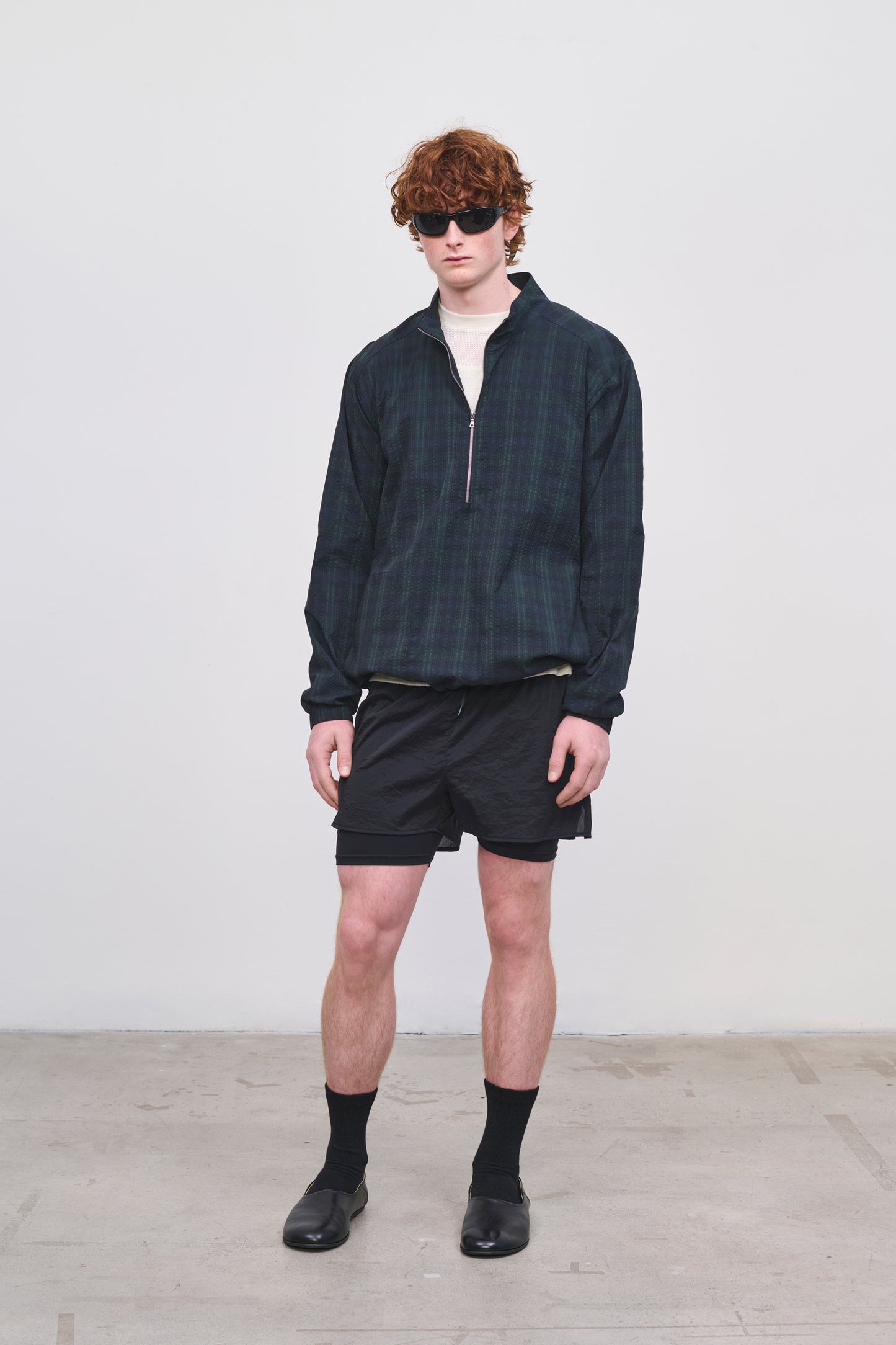 Literary Sport | Mens Long Sleeve Half Zip Running Jacket - Anton Jacket in Green Blackwatch Tartan