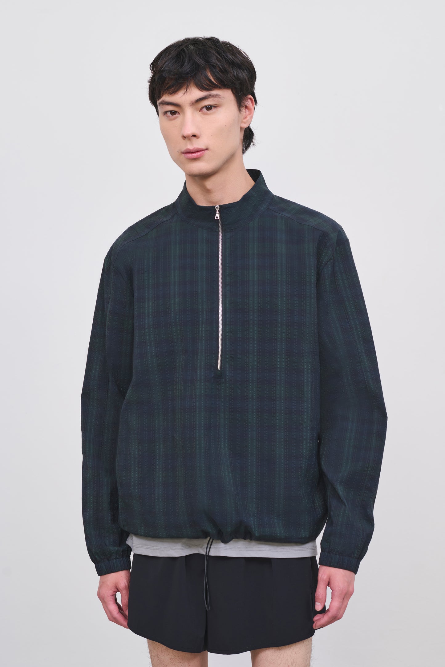 Literary Sport | Mens Long Sleeve Half Zip Running Jacket - Anton Jacket in Green Blackwatch Tartan