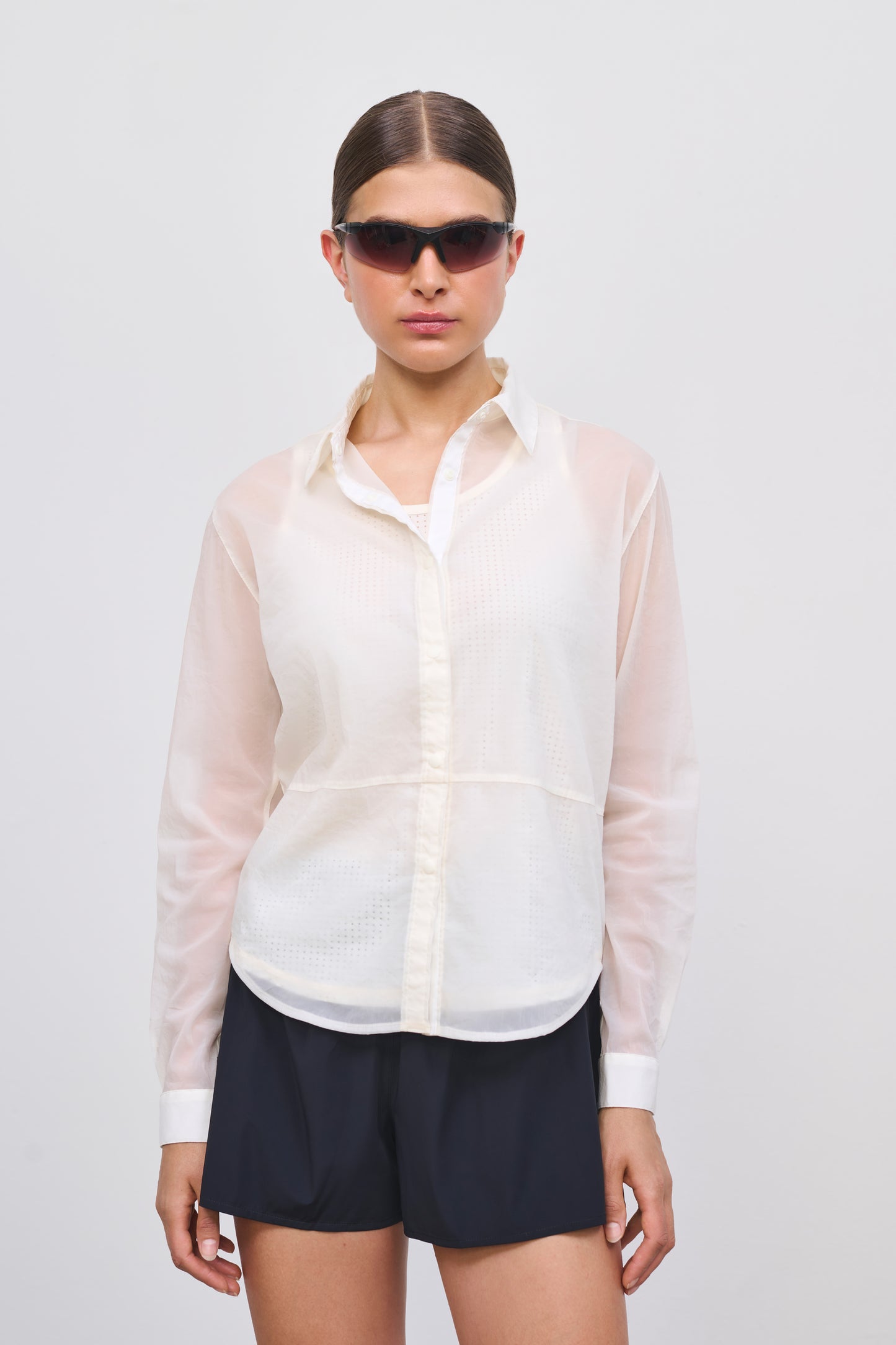 Literary Sport | Women's Long Sleeve Button-Up Running Shirt - Hana Shirt in White