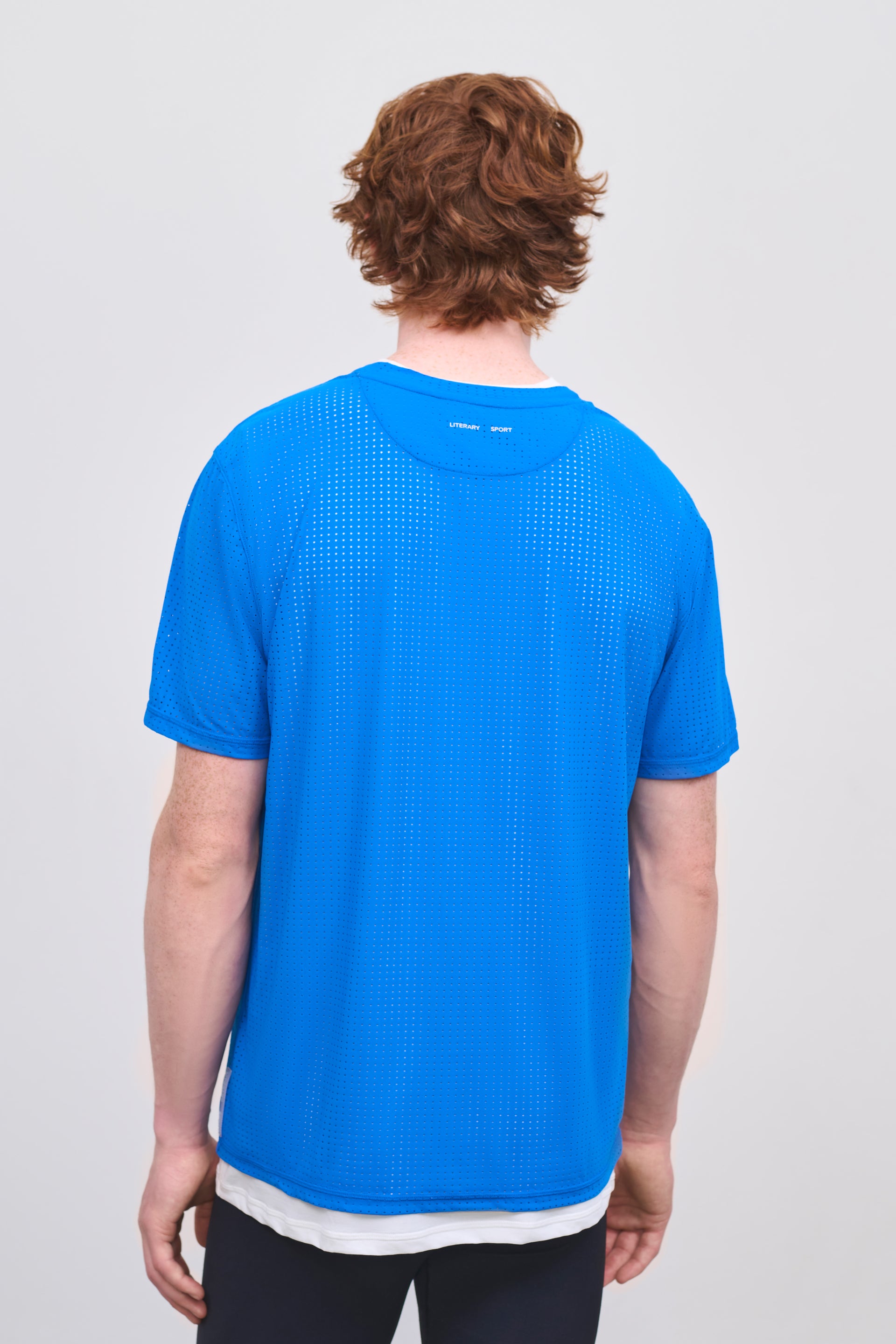 Literary Sport | Mens James Perforated Running T-Shirt in Lapis