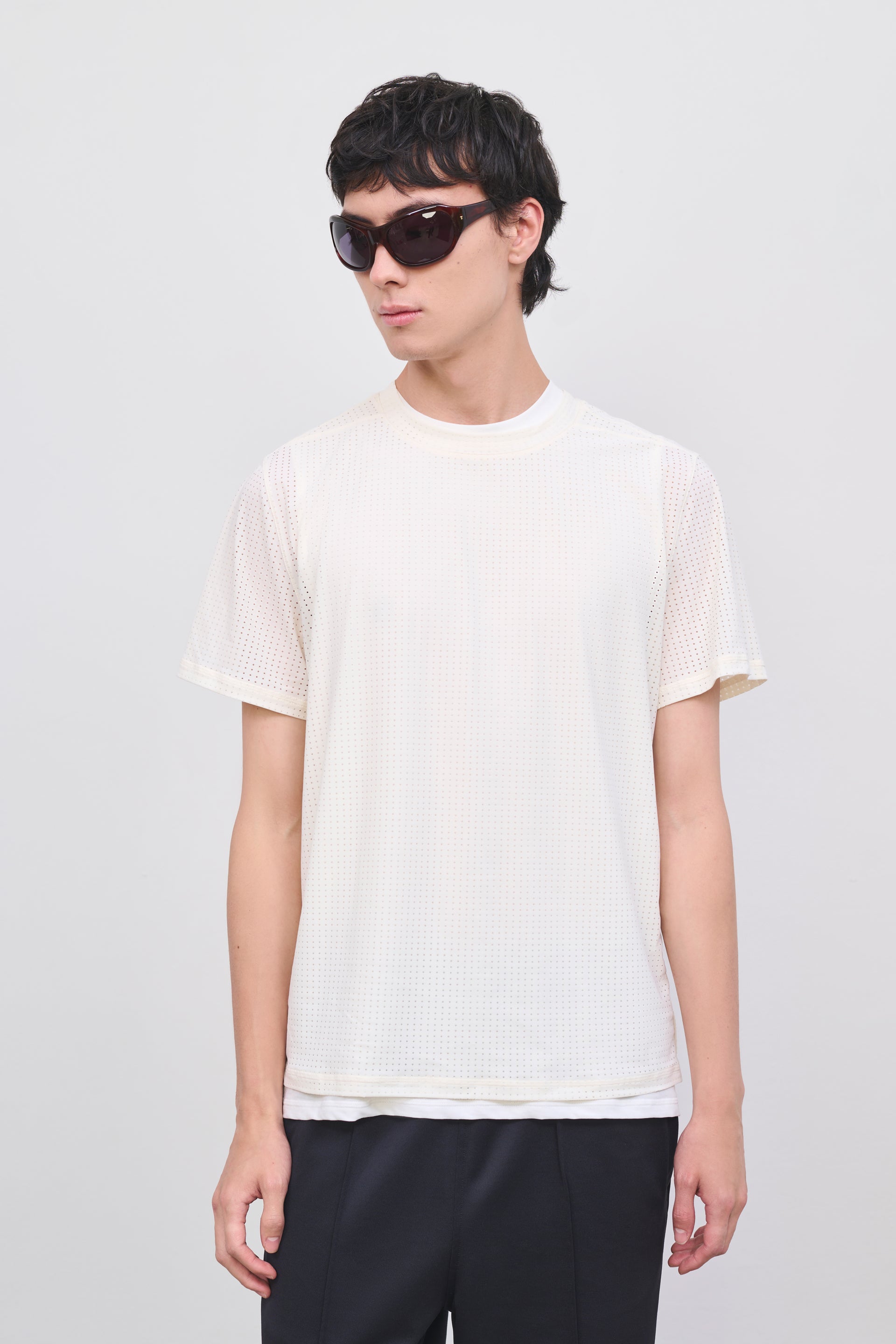 Literary Sport | Mens James Perforated Running T-Shirt in Bone