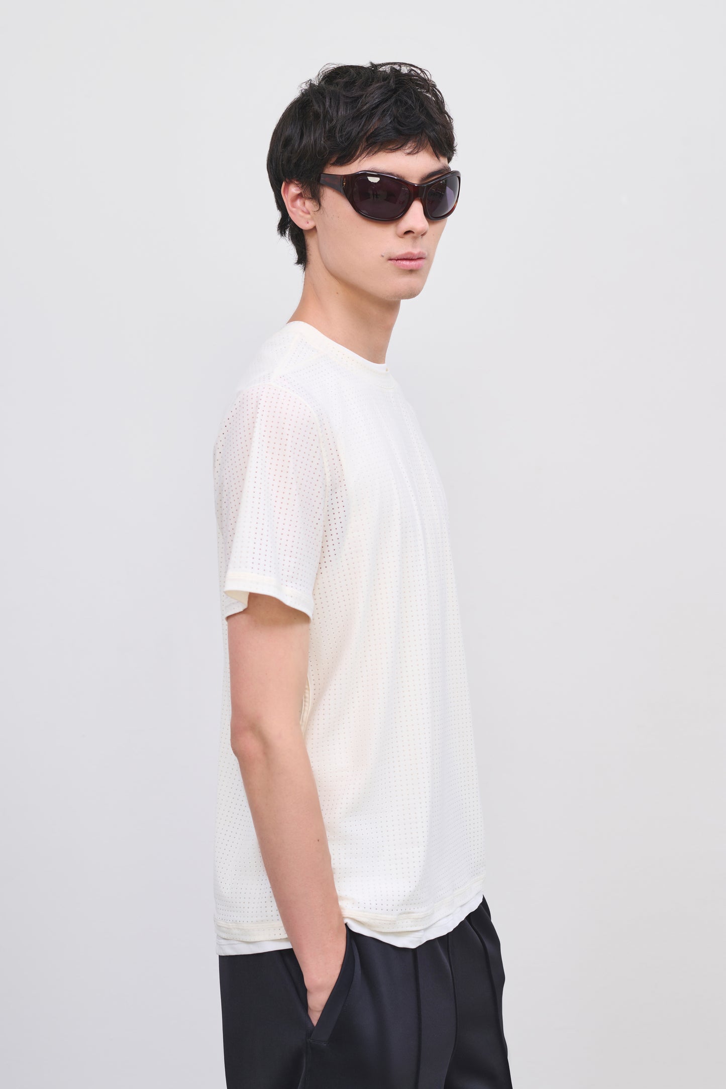 Literary Sport | Mens James Perforated Running T-Shirt in Bone