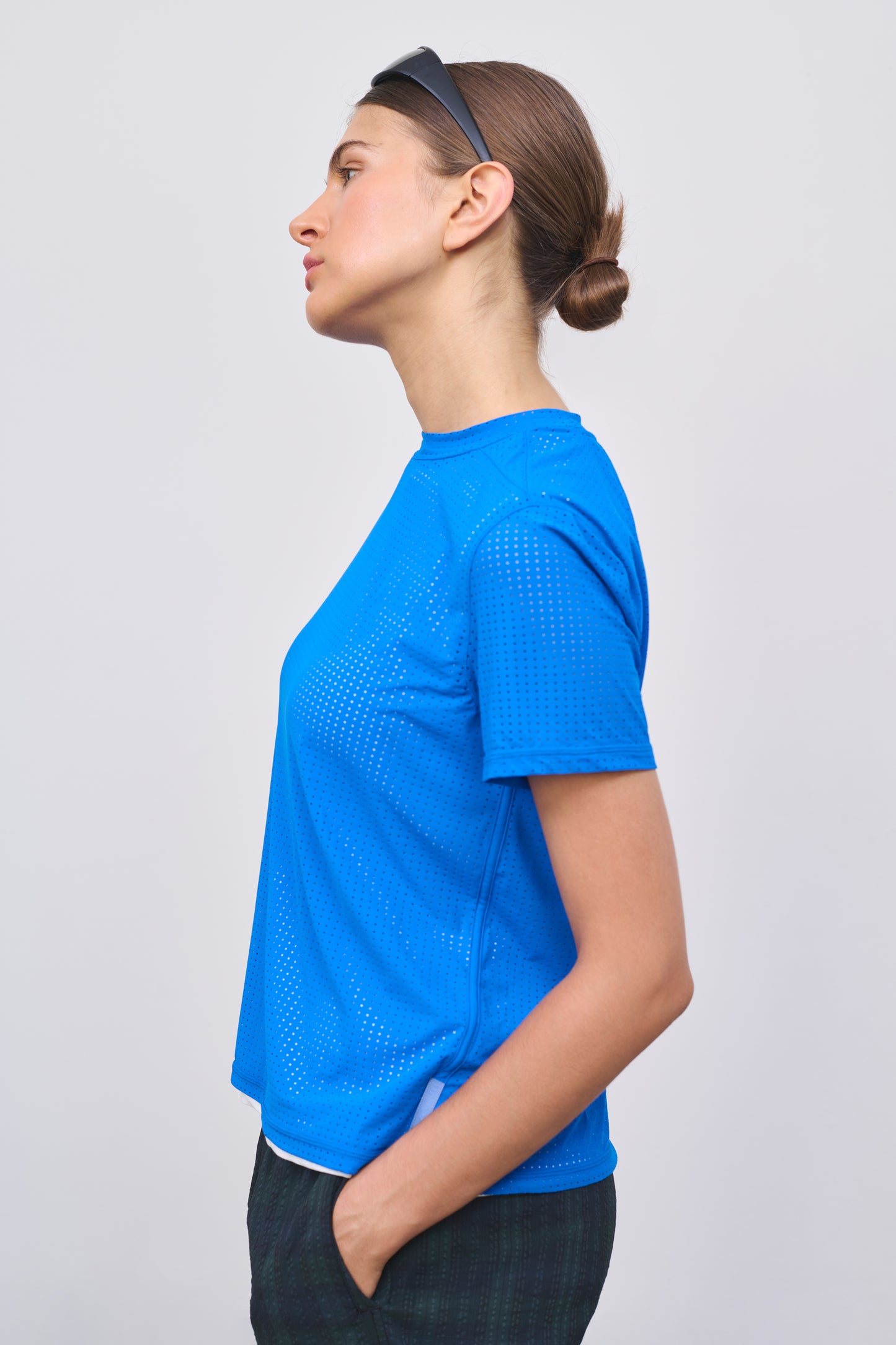 Literary Sport | Womens Magda Perforated Run T-Shirt in Lapis