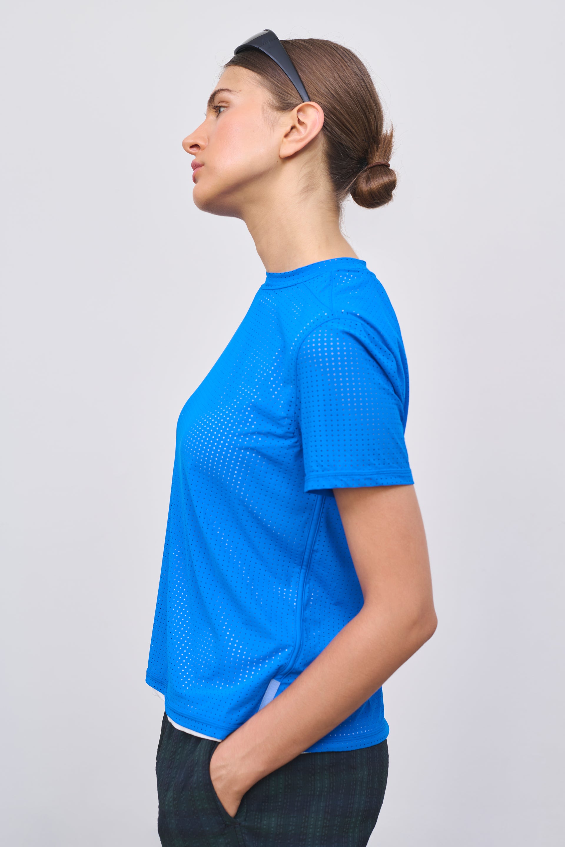 Literary Sport | Womens Magda Perforated Run T-Shirt in Lapis