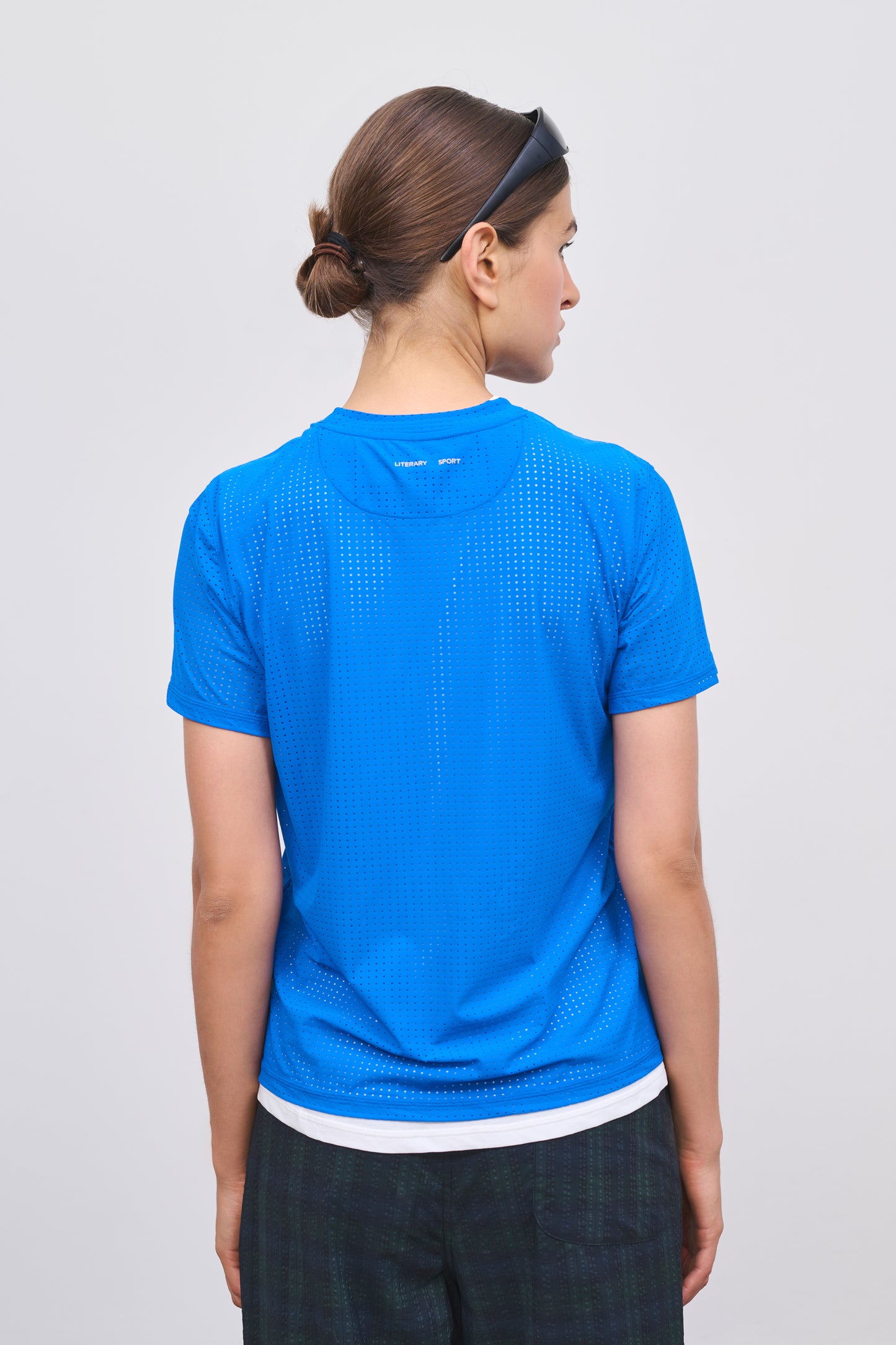 Literary Sport | Womens Magda Perforated Run T-Shirt in Lapis
