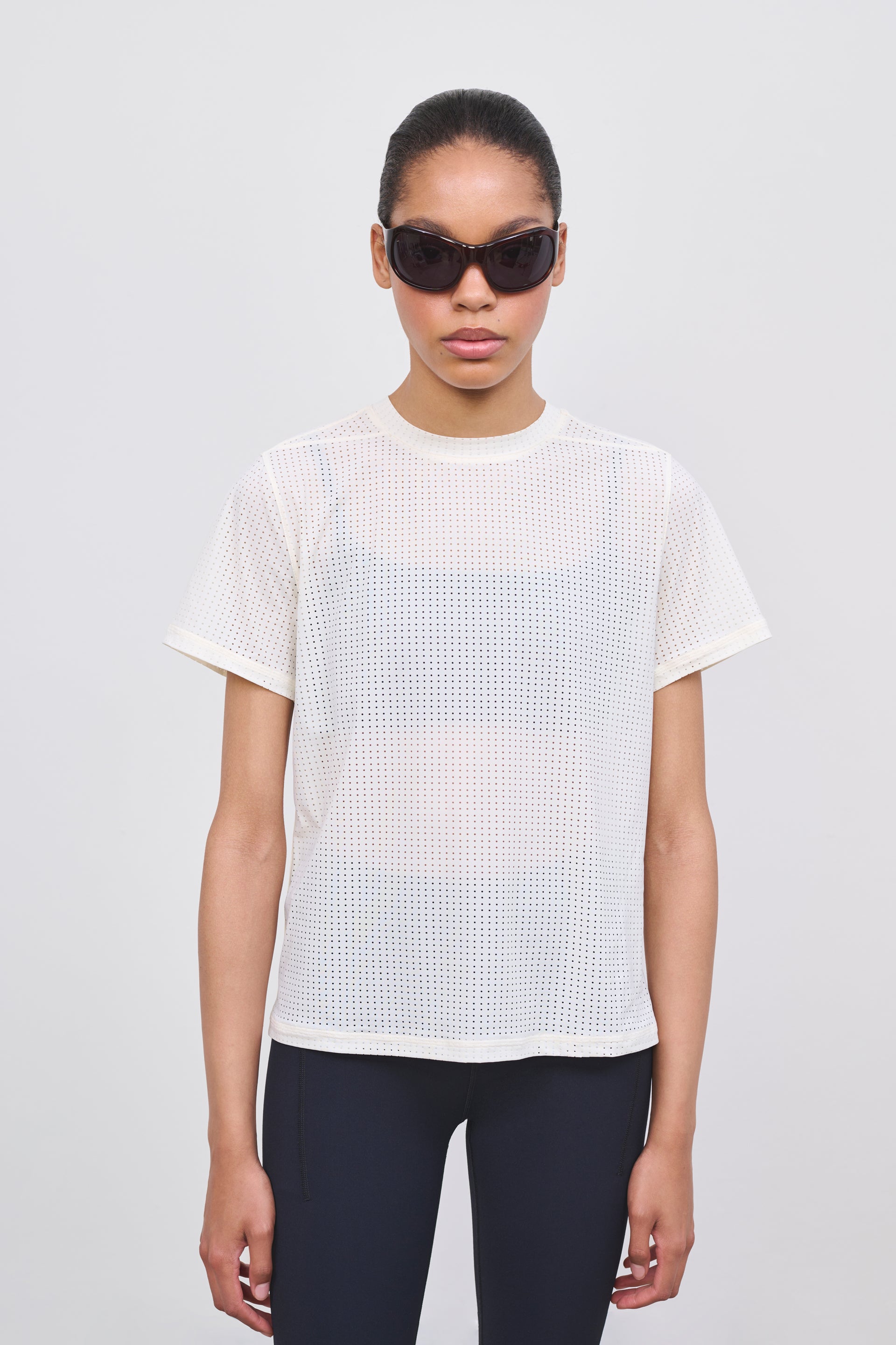 Literary Sport | Womens Magda Perforated Run T-Shirt in Bone