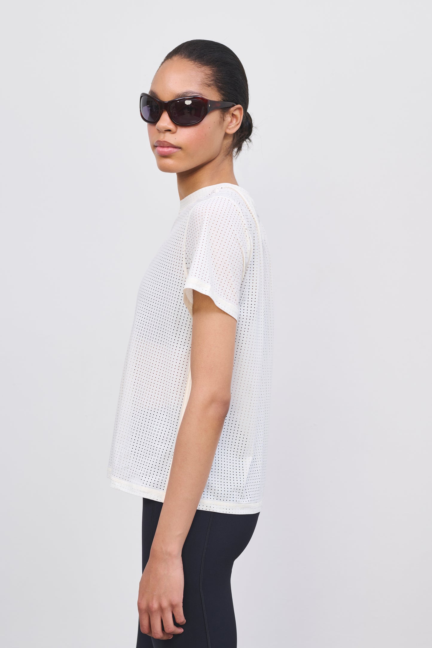 Literary Sport | Womens Magda Perforated Run T-Shirt in Bone