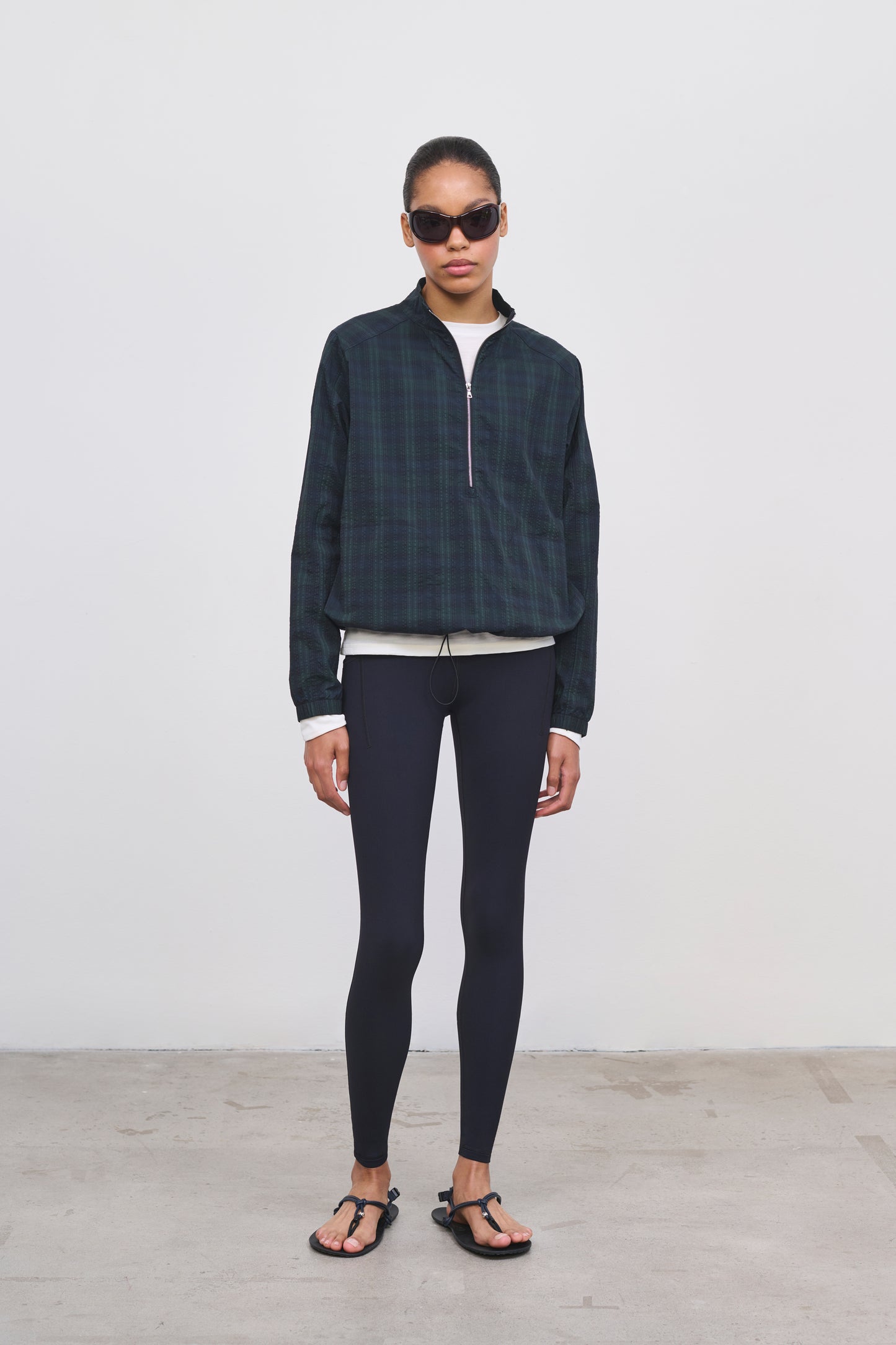 Literary Sport | Women's Long Sleeve Half-Zip Running Jacket - Virgina Half Zip in Green Blackwatch Tartan