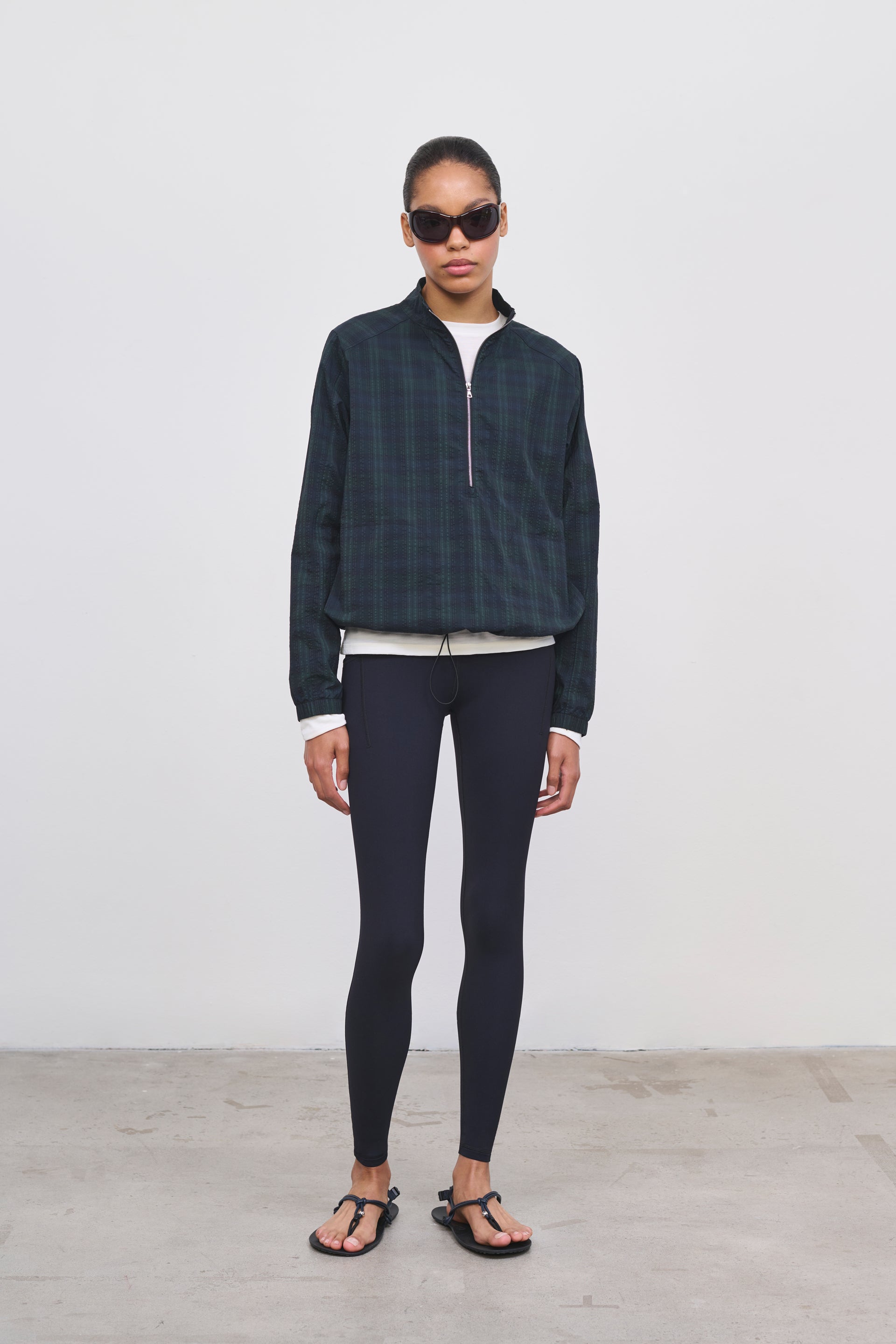 Literary Sport | Women's Long Sleeve Half-Zip Running Jacket - Virgina Half Zip in Green Blackwatch Tartan