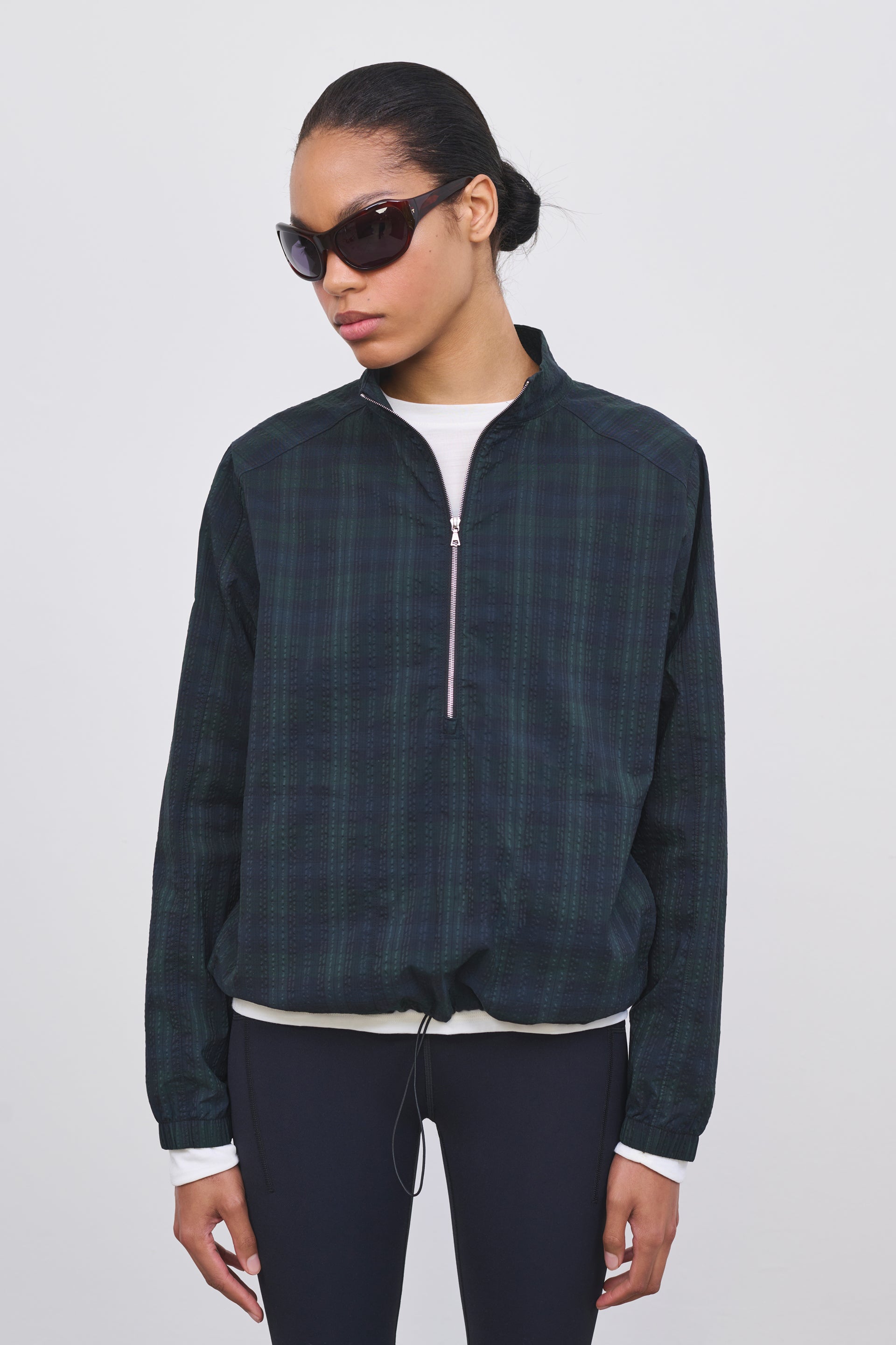 Literary Sport | Women's Long Sleeve Half-Zip Running Jacket - Virgina Half Zip in Green Blackwatch Tartan