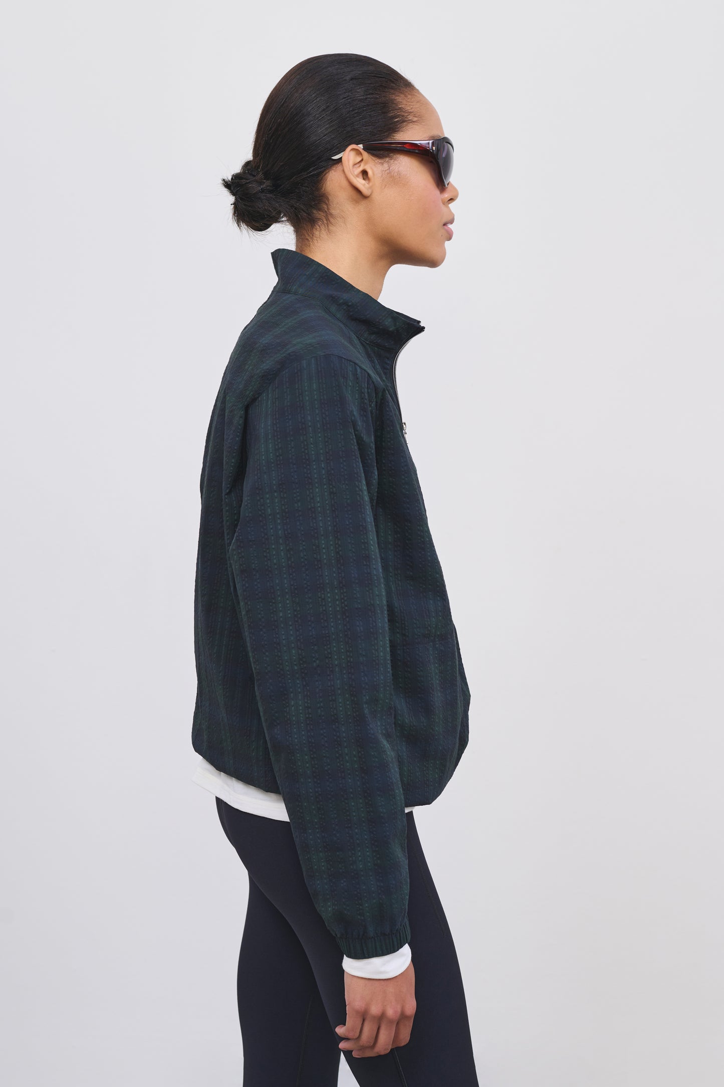 Literary Sport | Women's Long Sleeve Half-Zip Running Jacket - Virgina Half Zip in Green Blackwatch Tartan
