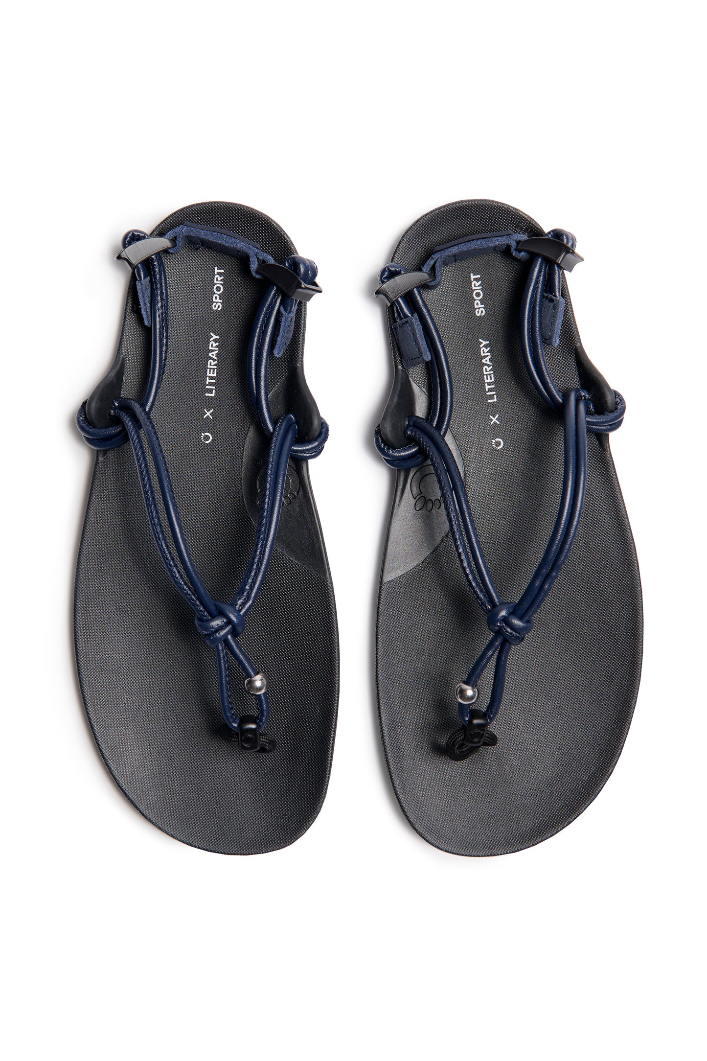 Xero Shoes x Literary Sport Genesis Sandal - Dark Navy Leather Cord and Silver Bead