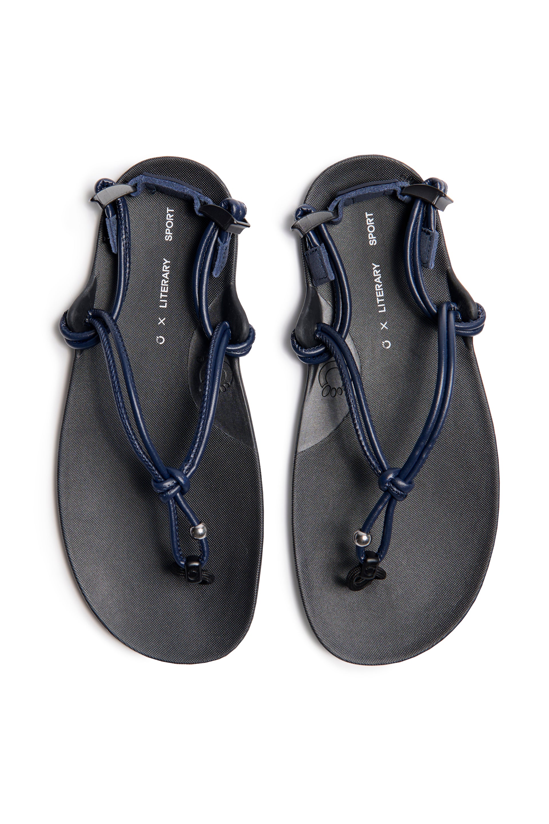 Xero Shoes x Literary Sport Genesis Sandal - Dark Navy Leather Cord and Silver Bead