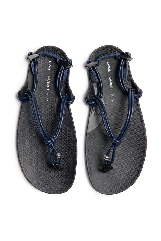 Xero Shoes x Literary Sport Genesis Sandal - Dark Navy Leather Cord and Silver Bead