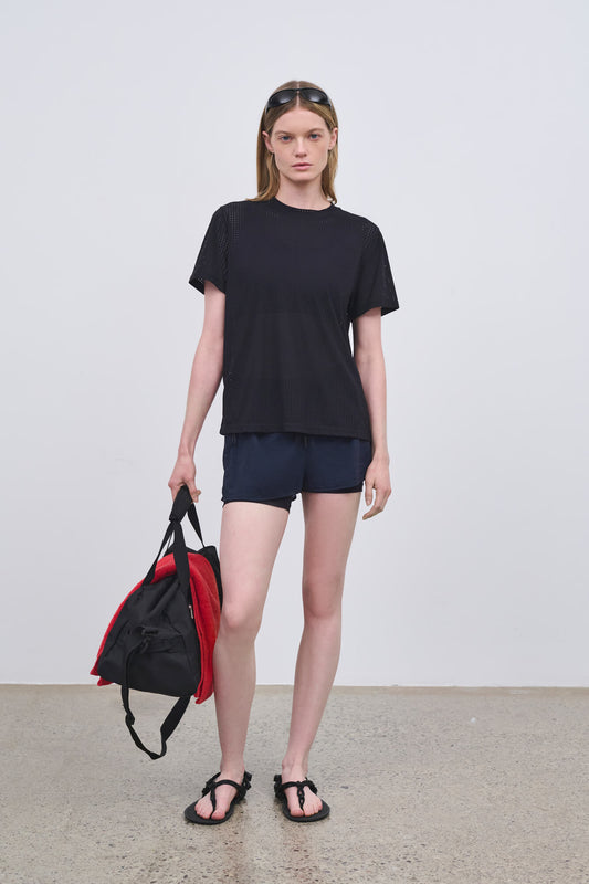 Literary Sport - Womens Joni Running Short with Black Brief - Navy Dark Blue