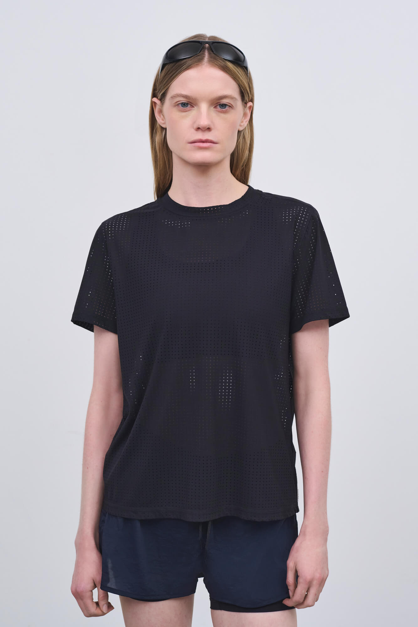 Literary Sport | Womens Magda Perforated Run T-Shirt in Black