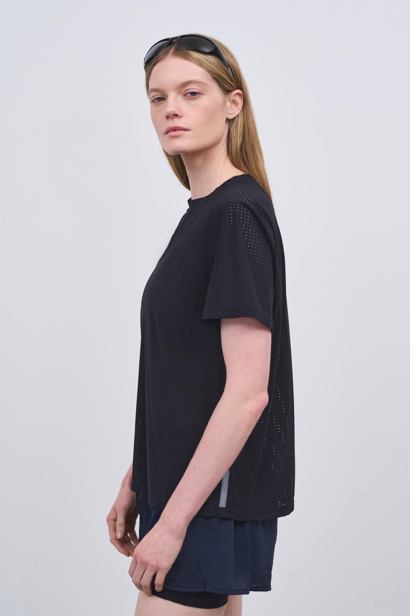 Literary Sport | Womens Magda Perforated Run T-Shirt in Black