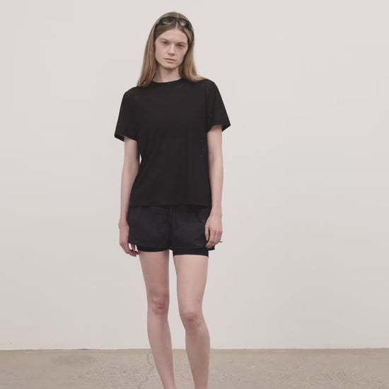 Literary Sport | Womens Magda Perforated Run T-Shirt in Black