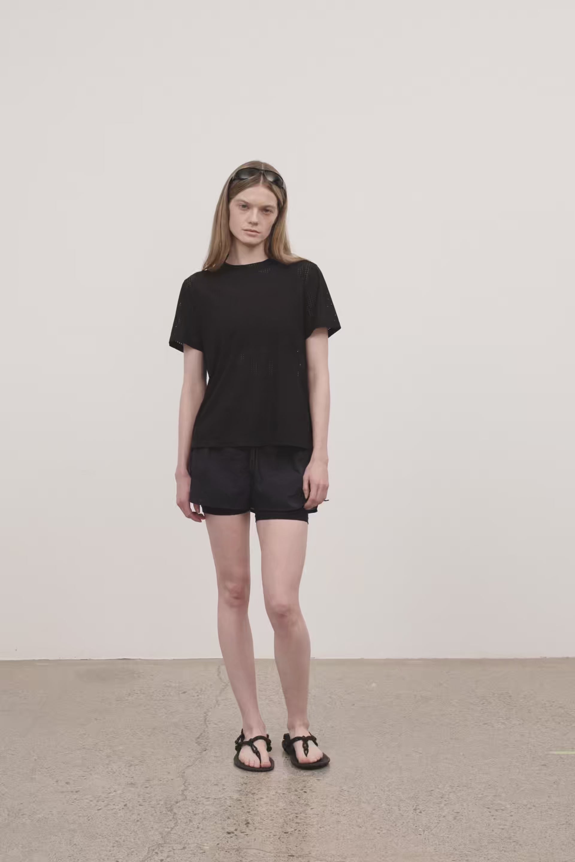 Literary Sport | Womens Magda Perforated Run T-Shirt in Black