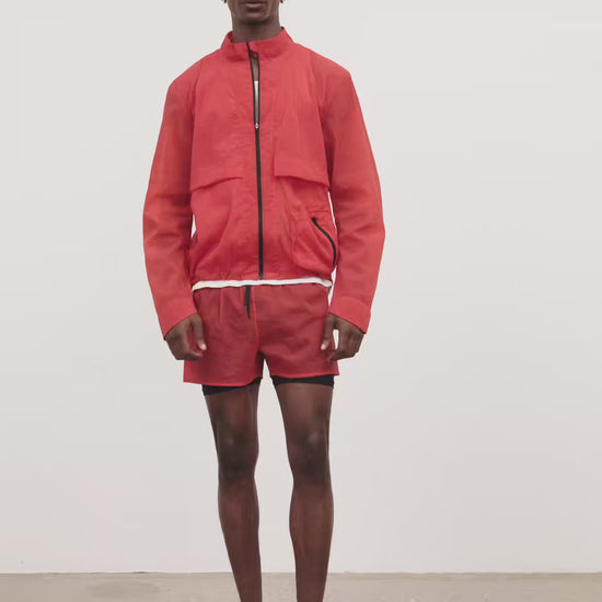 Literary Sport - Mens Henry Packable Running Jacket with Stand Collar - Scarlet Red