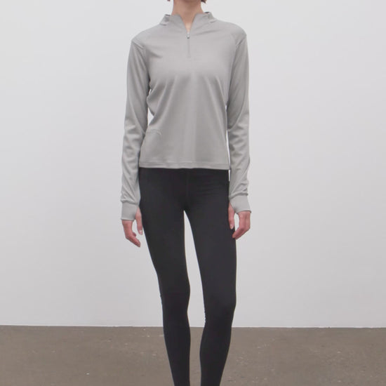 Literary Sport - Jorie Womens Long Sleeve Quarter Zip Running T-Shirt - Grey