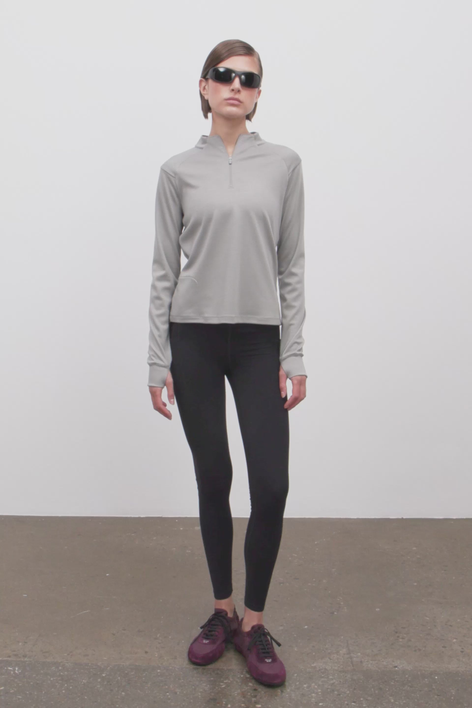Literary Sport - Jorie Womens Long Sleeve Quarter Zip Running T-Shirt - Grey