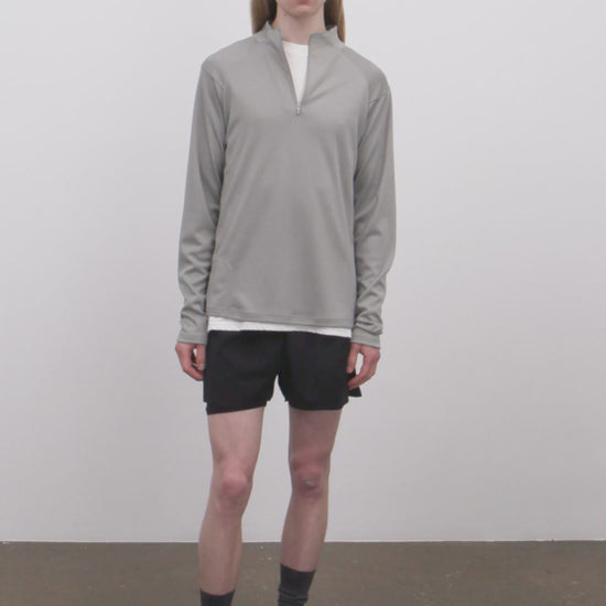 Literary Sport - Claude Mens Quarter Zip Running Long Sleeve T-Shirt - Grey